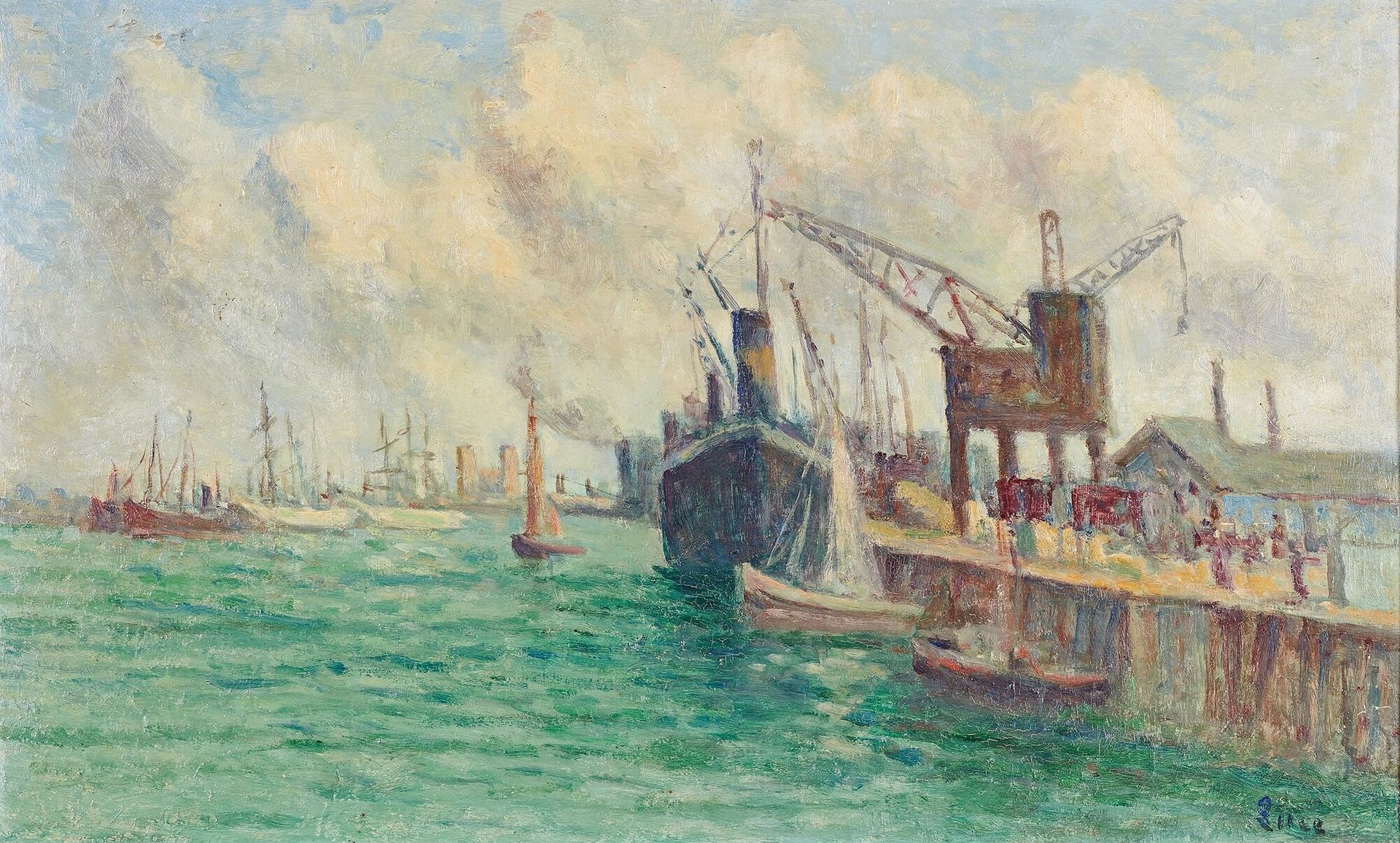 Null Maximilien LUCE (1858-1941) 

The Port of Rotterdam, circa 1908

Oil on pan&hellip;