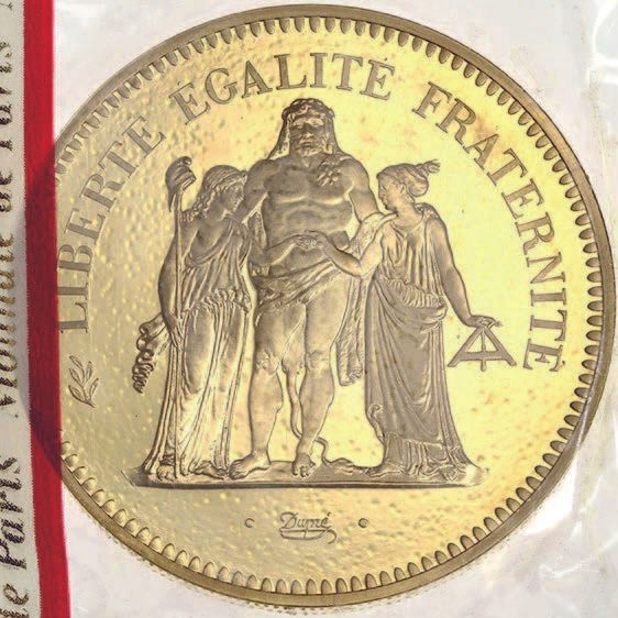 Null FÜNFTE REPUBLIK 50 Franken, Typ Herkules. Piéfort aus Gold. 1975. 102 g.
25&hellip;