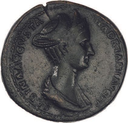 Null SABINA，哈德良的妻子（†136）
Sesterce。罗马（128）。
她的半身雕像在右边。
R/ 瑟雷斯坐在左边，拿着三个玉米穗和一个点燃的火把&hellip;