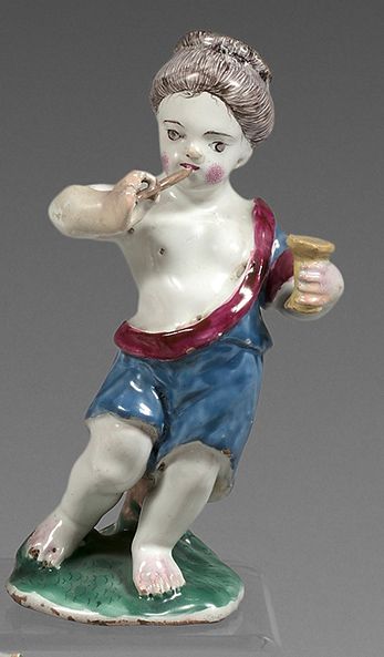 STRASBOURG Statuette representing a Bacchus child standing on a base, with polyc&hellip;
