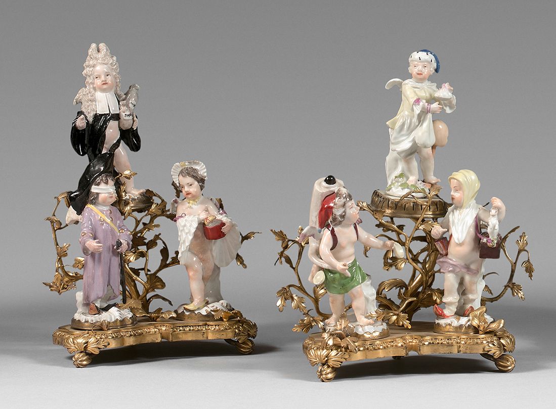 MEISSEN Two groups forming a pendant, composed of three loves for the one under &hellip;