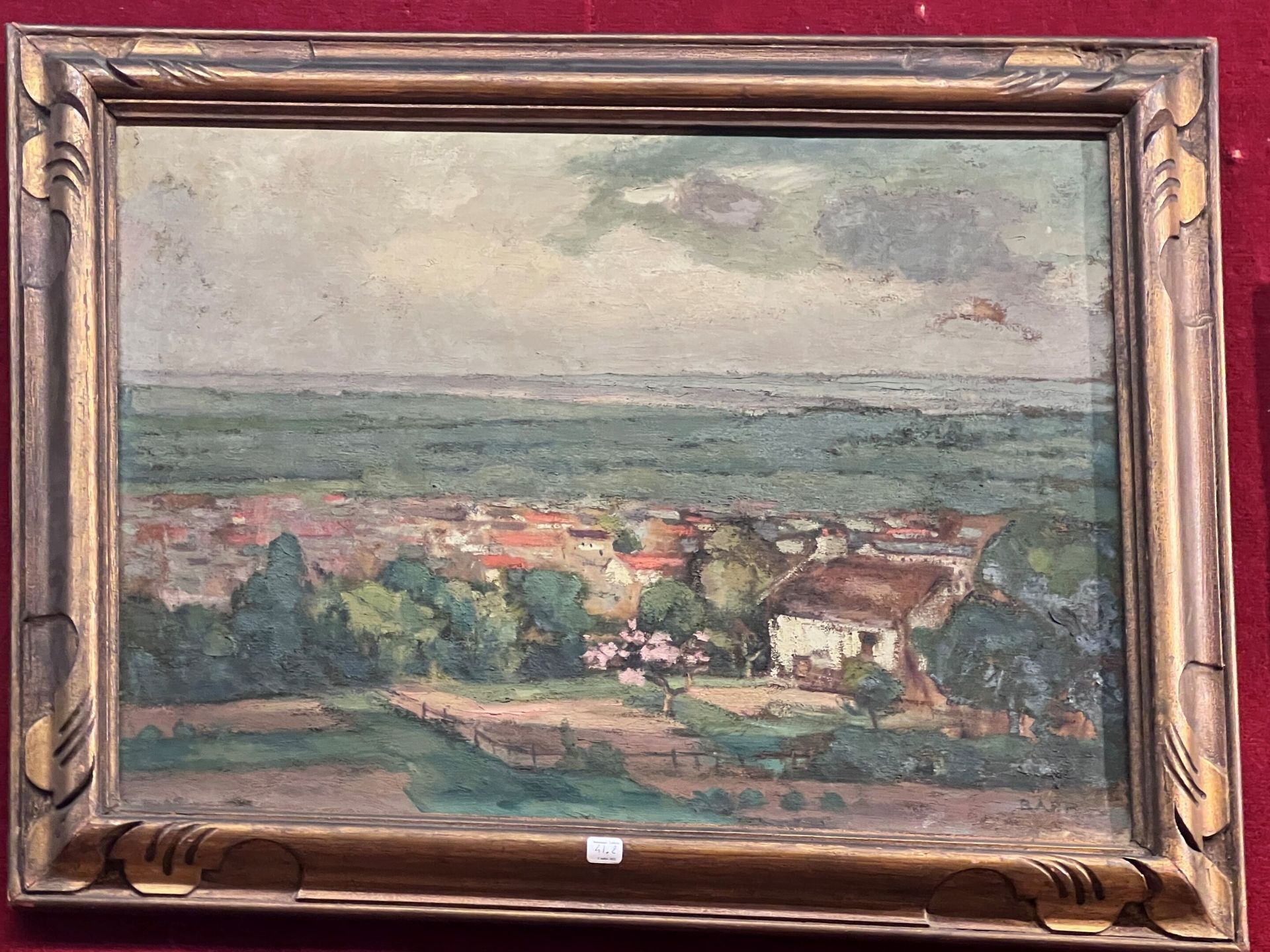 Null 吉内特-拉普(1928-1998) 村庄 布面油画，右下角有签名 50 x 65 cm
