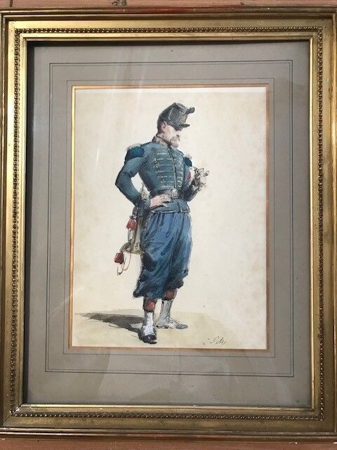 Null School of the XIXth century,

Military with a bugle

Watercolor signed lowe&hellip;