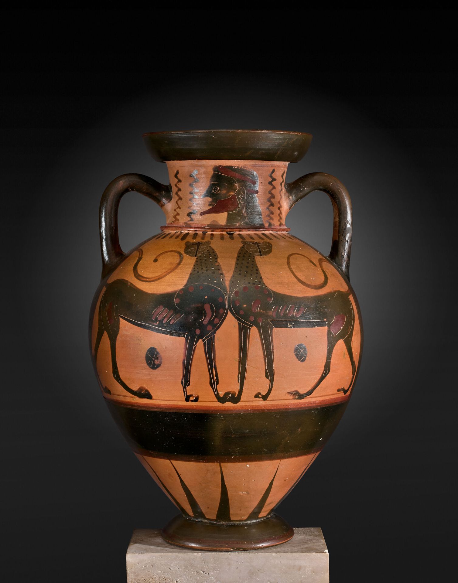 Null 
AMPHORA WITH BLACK FIGURE COLUMN whose ovoid body is painted on the face A&hellip;