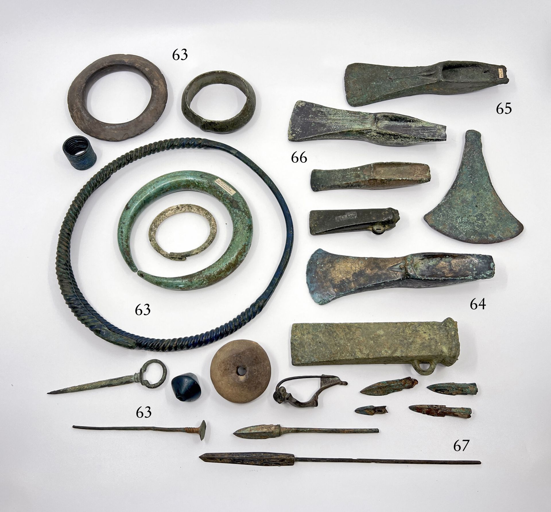 Null LOT including an axe with socket and miniature ring, and two heel axes of N&hellip;