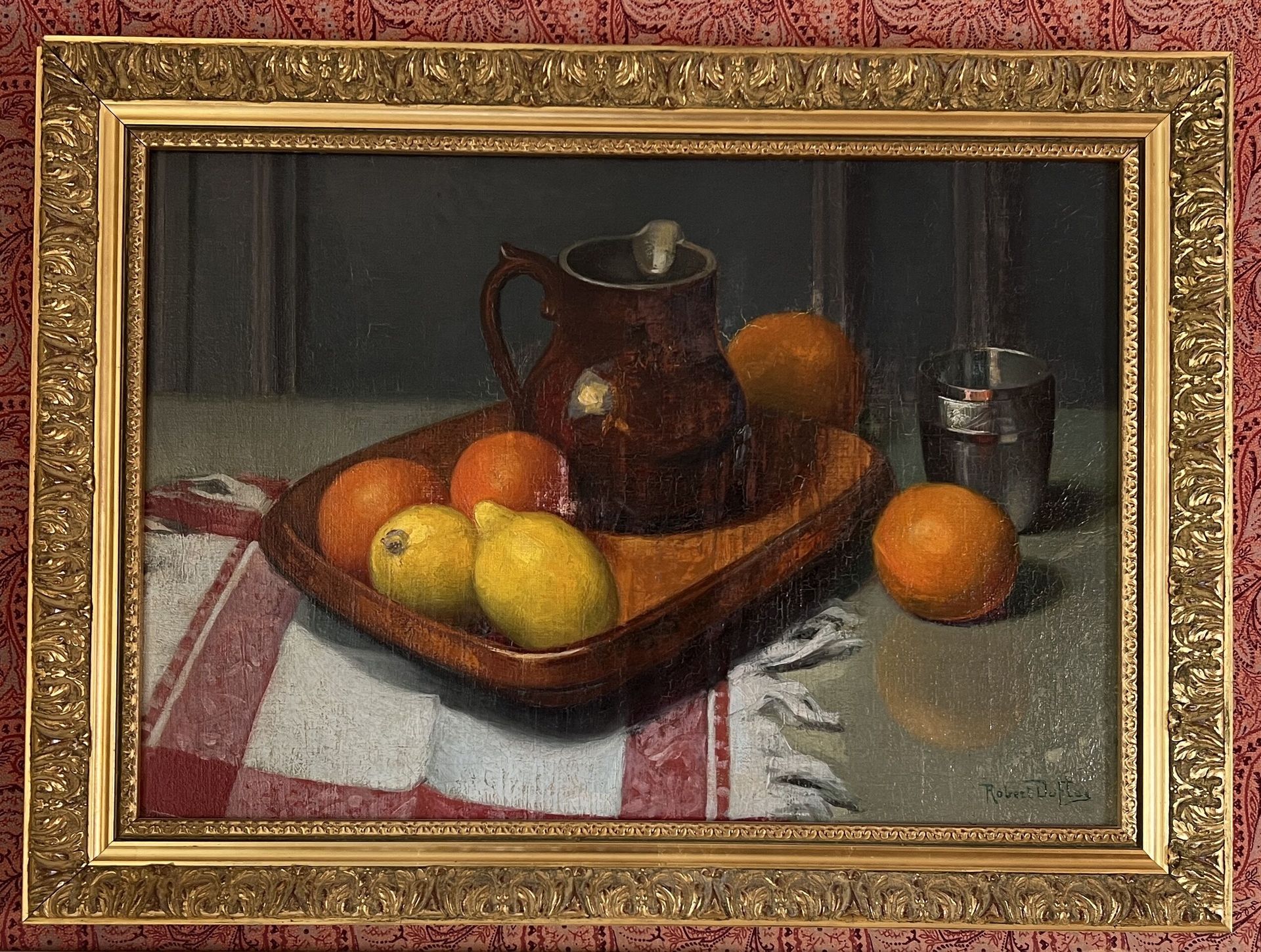 Null 罗伯特-路易斯-雷蒙德-杜弗罗斯（1898-1929年）
"橙子和柠檬的静物"。
布面油画。
签名右下：Robert DUFLOS。
(裂缝)。
38&hellip;