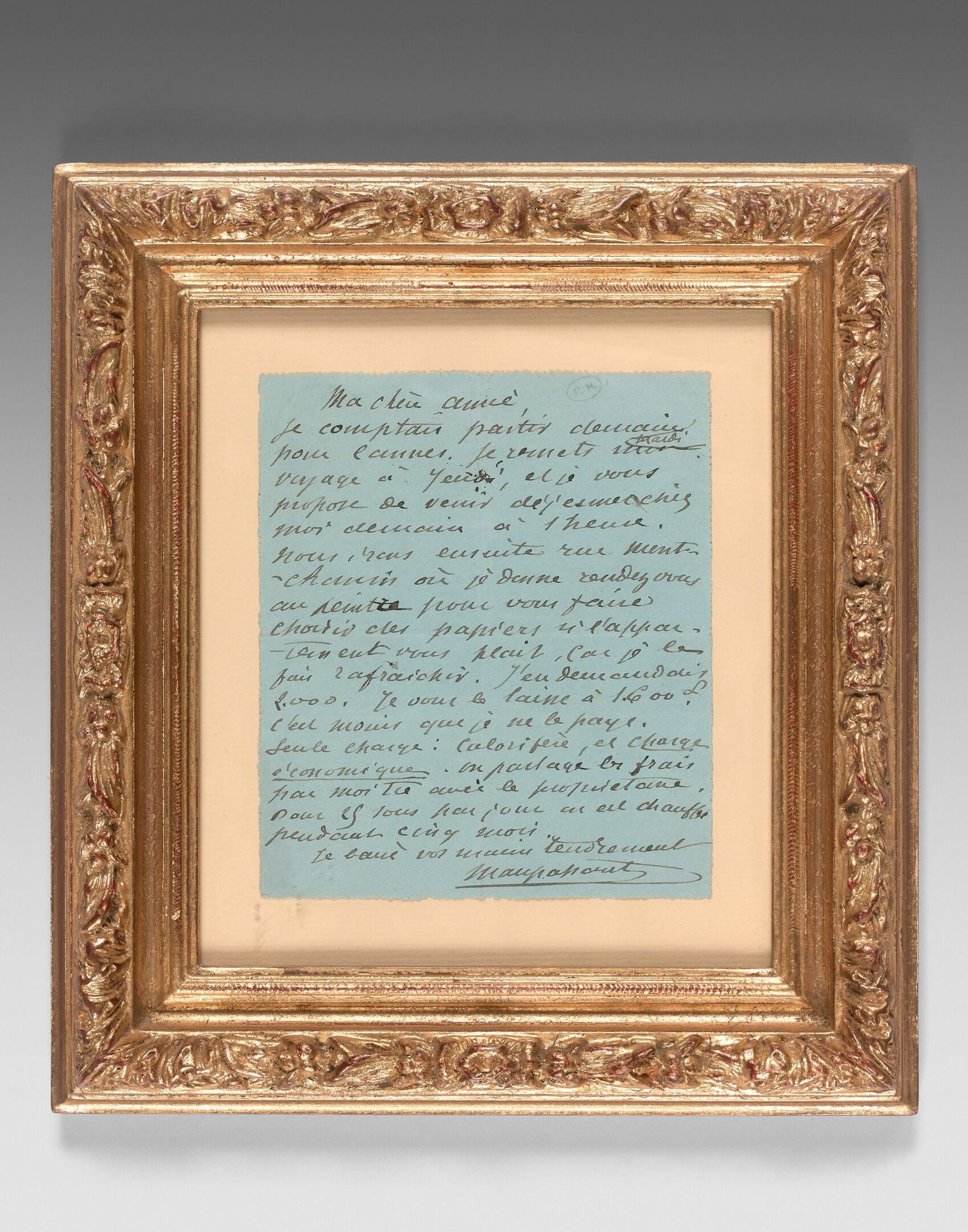 Null MAUPASSANT (Guy de).签署给他的 "亲爱的朋友 "的亲笔信。S.L.，[1884年7月至1889年12月之间]。 
1页，16开，蓝&hellip;