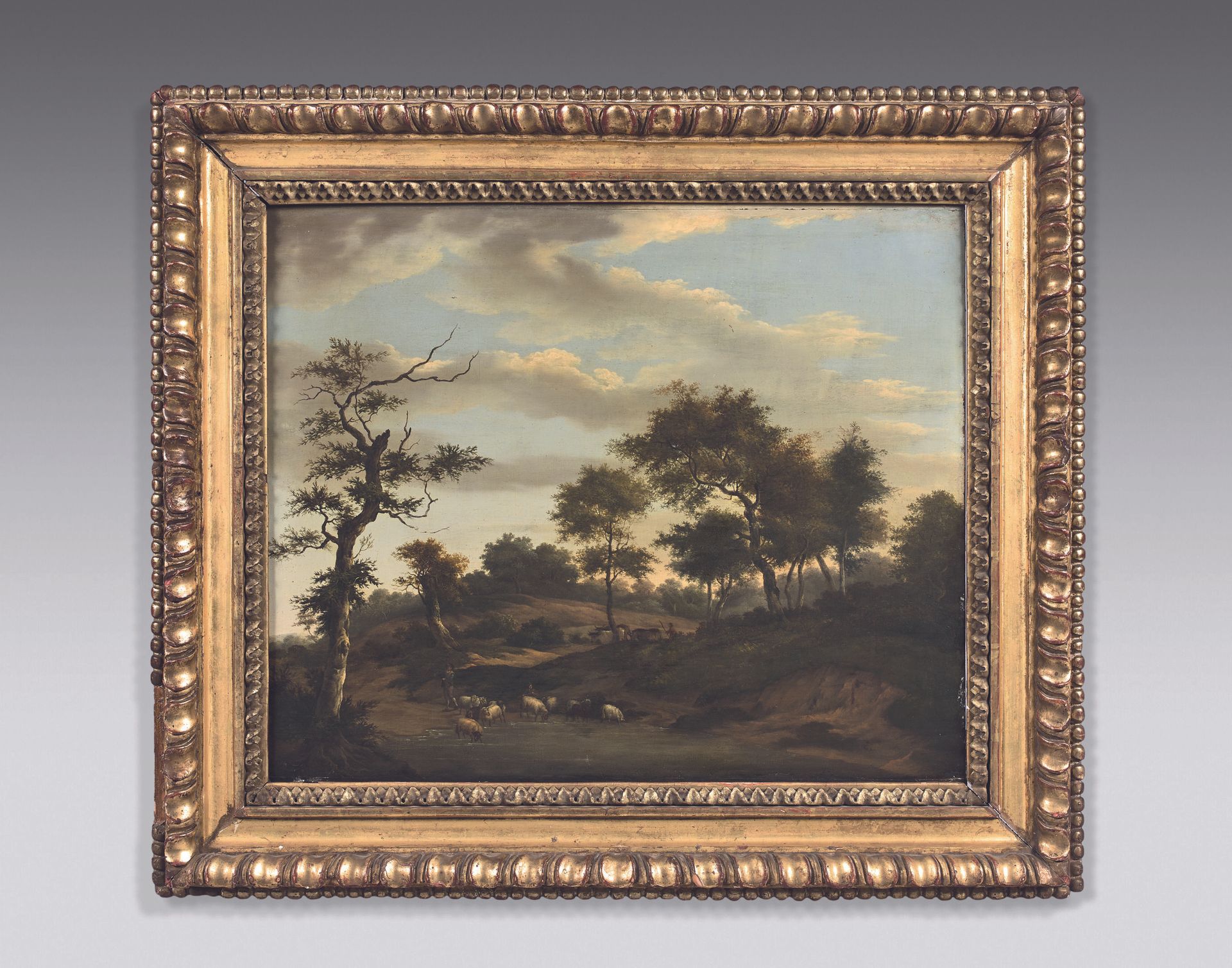 Null ÉCOLE FLAMANDE du XVIIIe siècle 
Troupeau de moutons dans un paysage 
Huile&hellip;