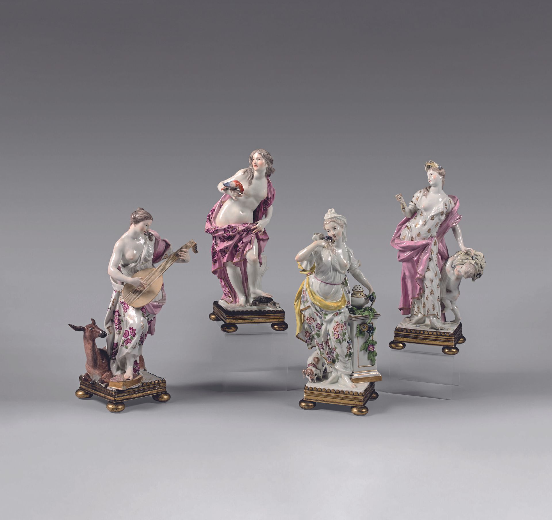 Null GERMANY, MEISSEN
FOUR LARGE STATUETTES on bronze base, in porcelain with po&hellip;