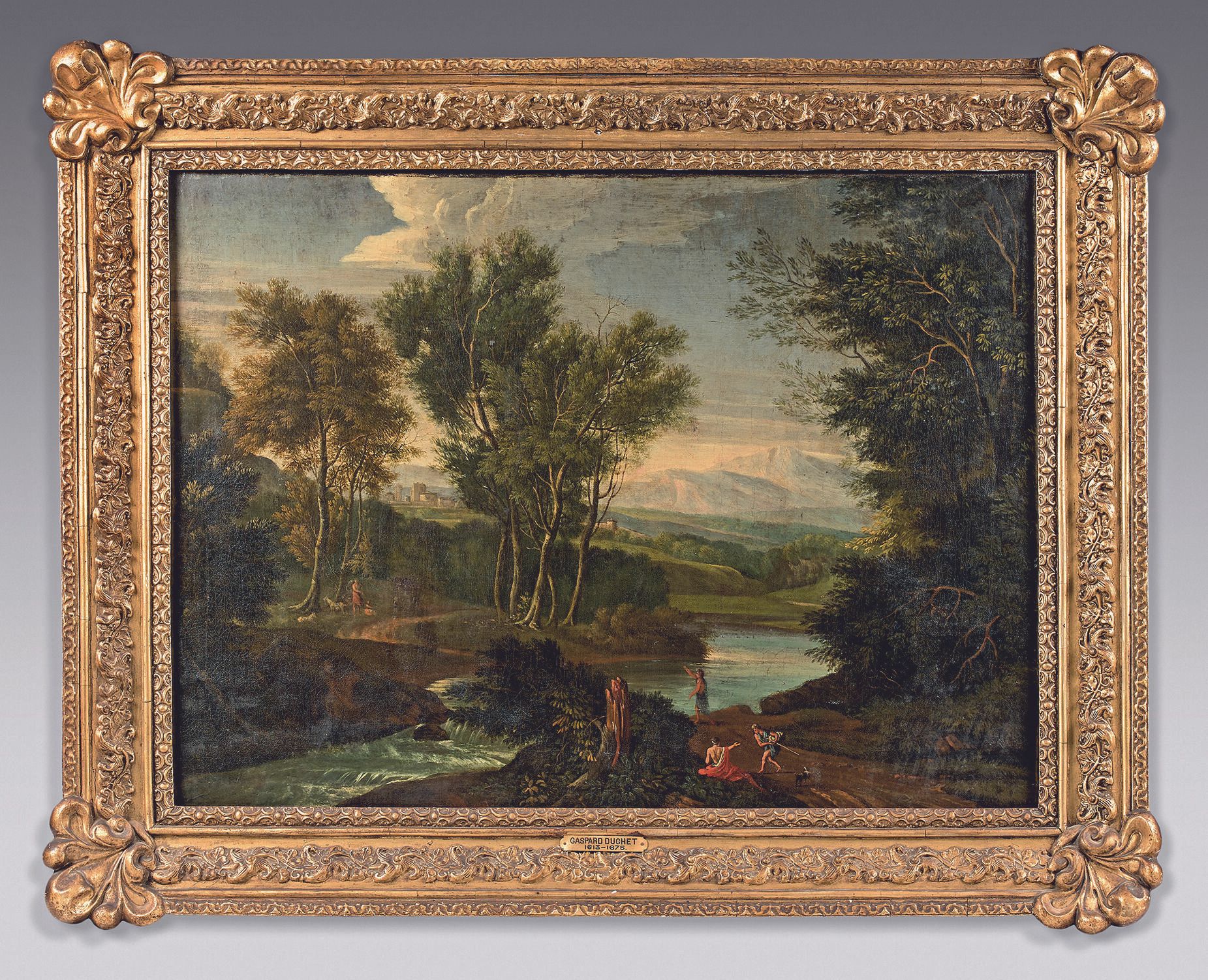Null 加斯帕德-杜盖特（1613-1675）的工作室，被称为 "勒-普桑"。 
河岸上的人物
布面油彩（有污点，修复）。
62 x 83 cm