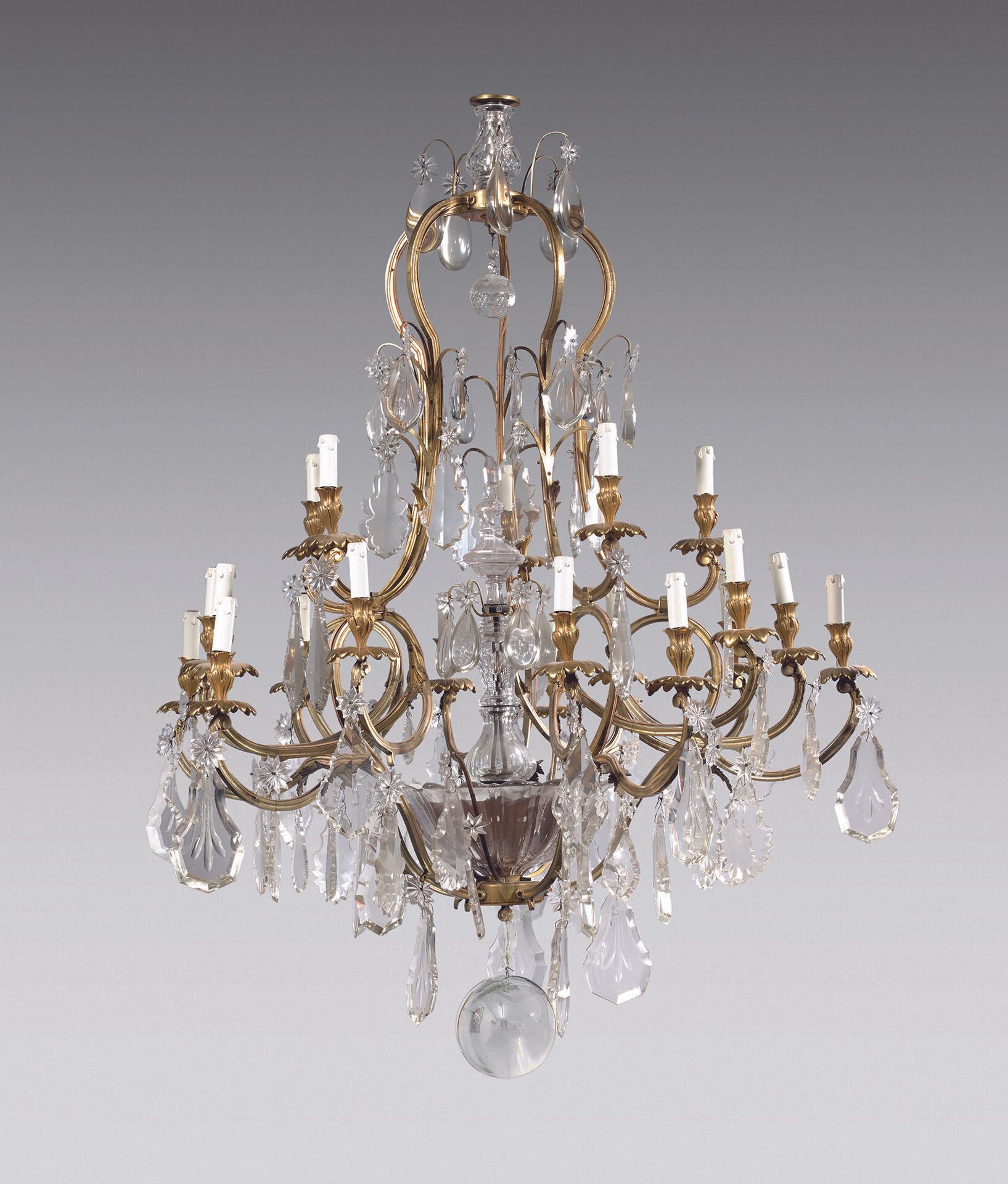 Null Important ormolu cage chandelier with twenty lights and scrolled branches. &hellip;