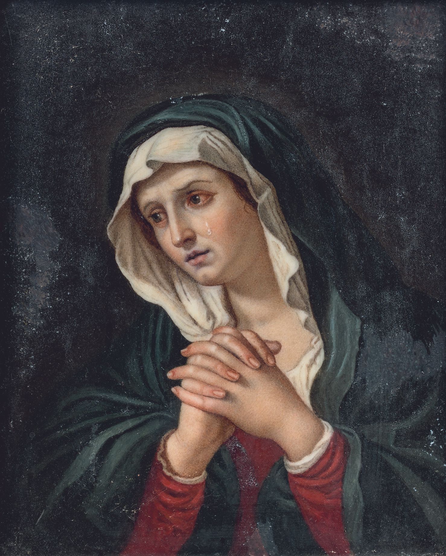 Null ITALIENISCHE SCHULE aus dem 19.
Betende Madonna, nach Tizian.
Öl auf Marmor&hellip;