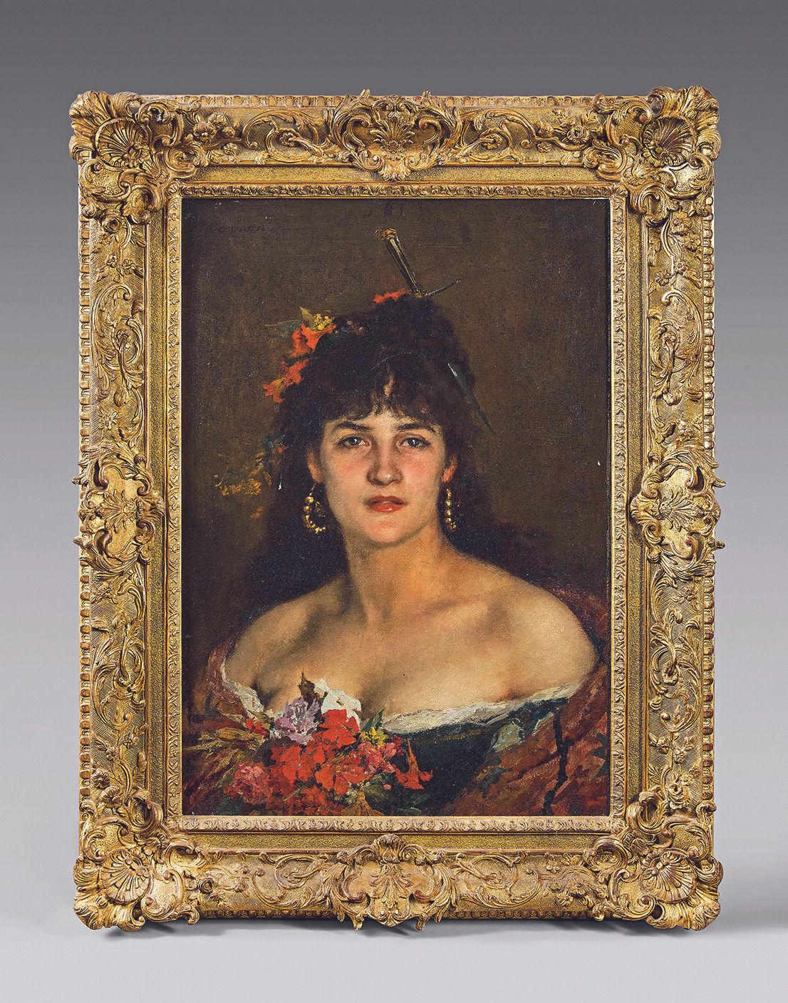 Null Fernand CORMON (1845-1924)
一个吉普赛女人的肖像
布面油画，左上方有签名。
64 x 44 厘米
