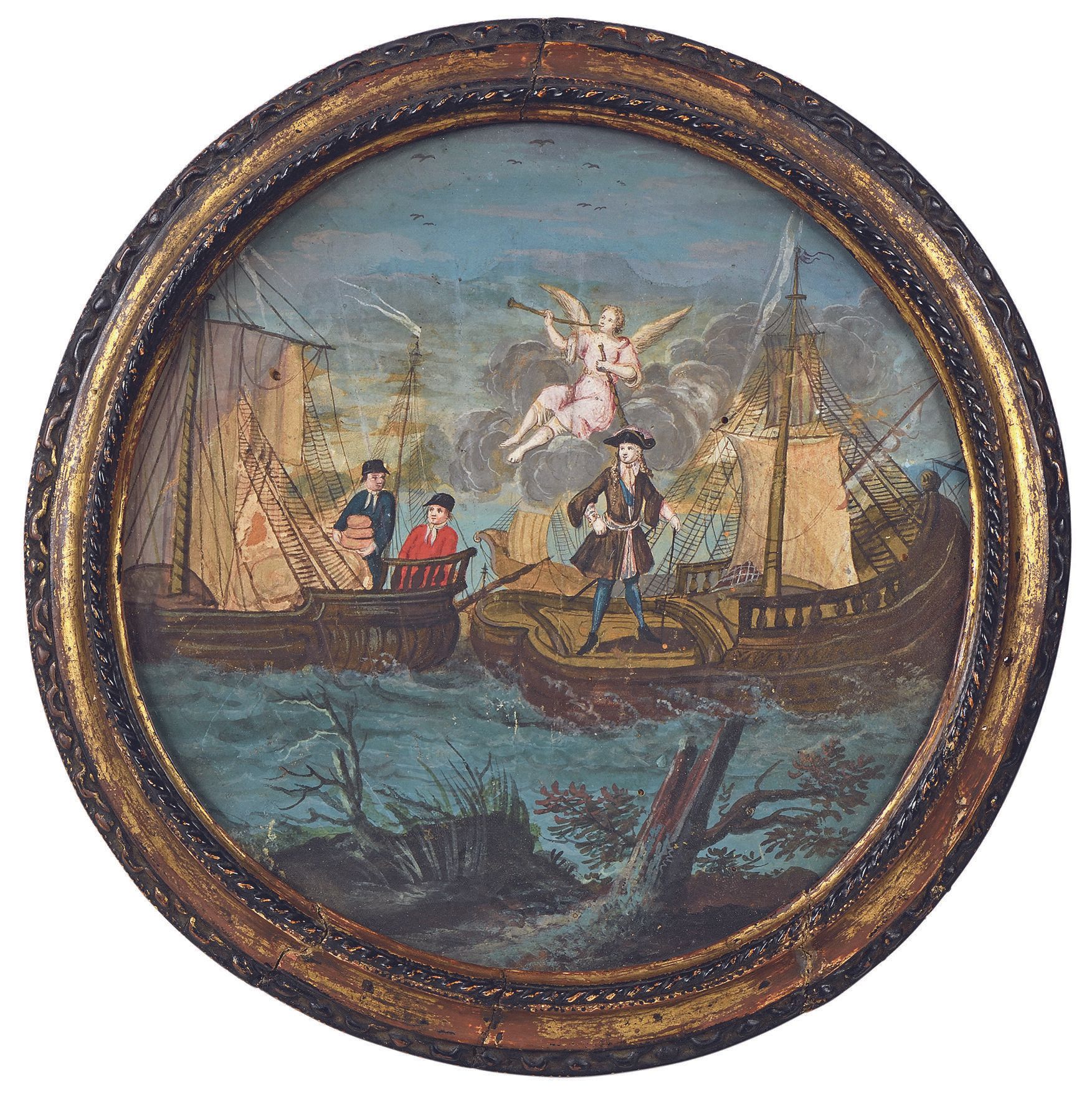 Null 18世纪法国学校
海上贸易的寓意
圆形水粉画。
直径：20.5厘米