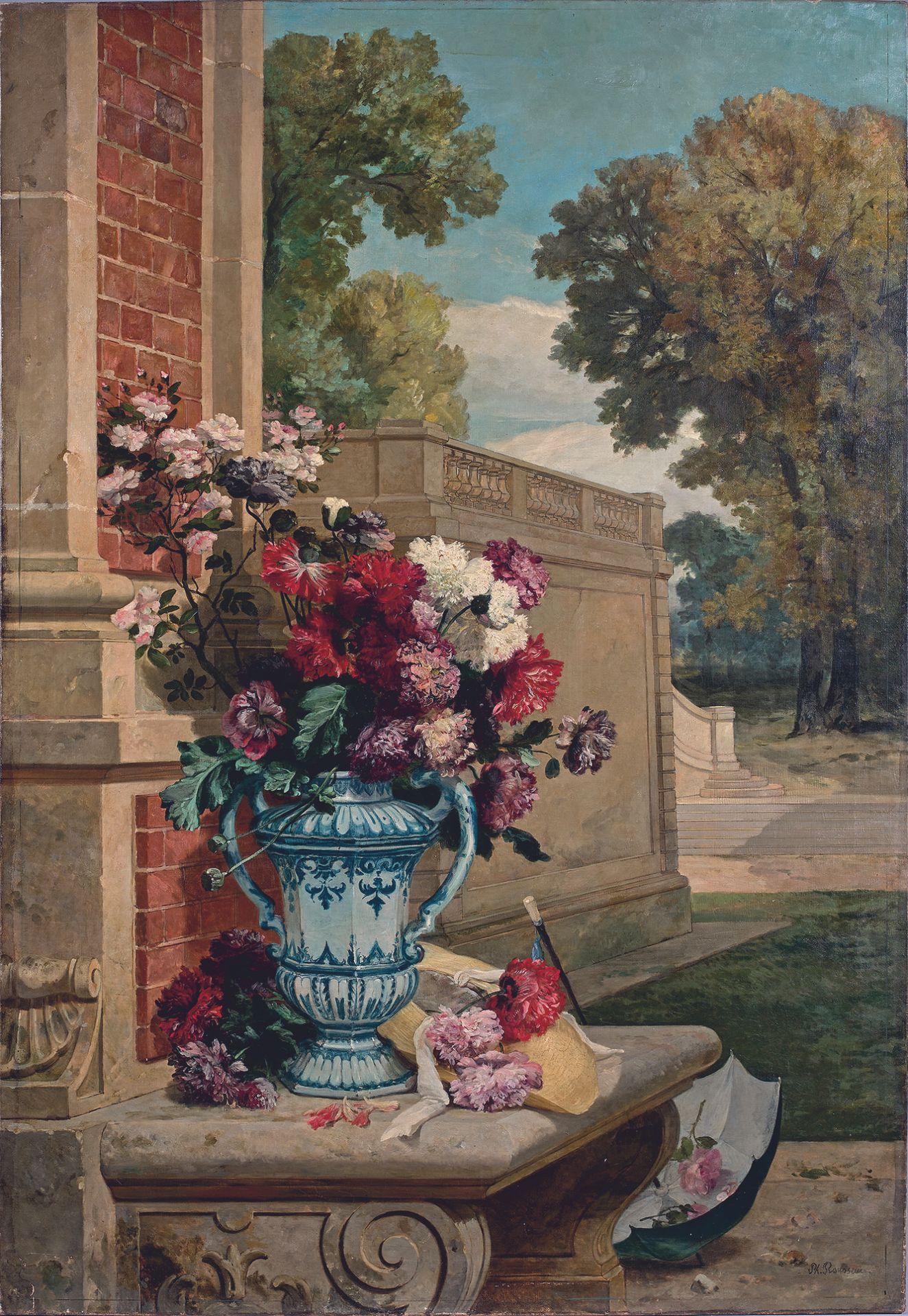 Null Philippe ROUSSEAU (1816-1887)
Jarrón de flores sobre un banco en un jardín
&hellip;