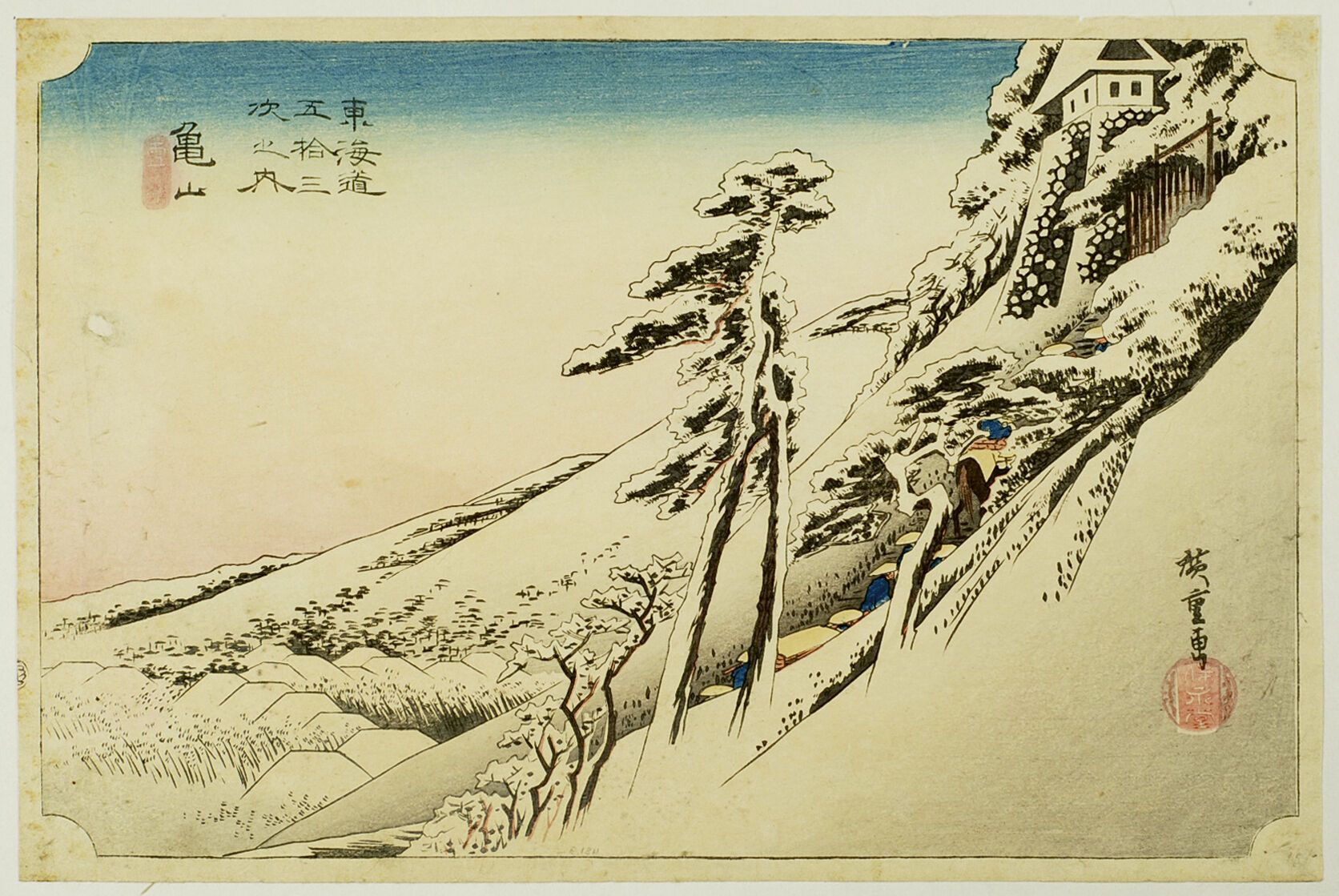 Null 宇川广重 (1797-1858)
东海道五十三站》系列中的奥班洋画，第47站：Kameyama，yukibare，Kameyama，雪后晴天。 
签名&hellip;