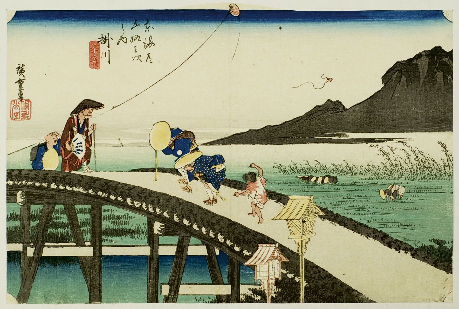 Null 宇川广重 (1797-1858)
Oban yoko-e，出自《东海道五十三站》系列，第27站：Kakegawa，Akiba-san enbō，Kak&hellip;