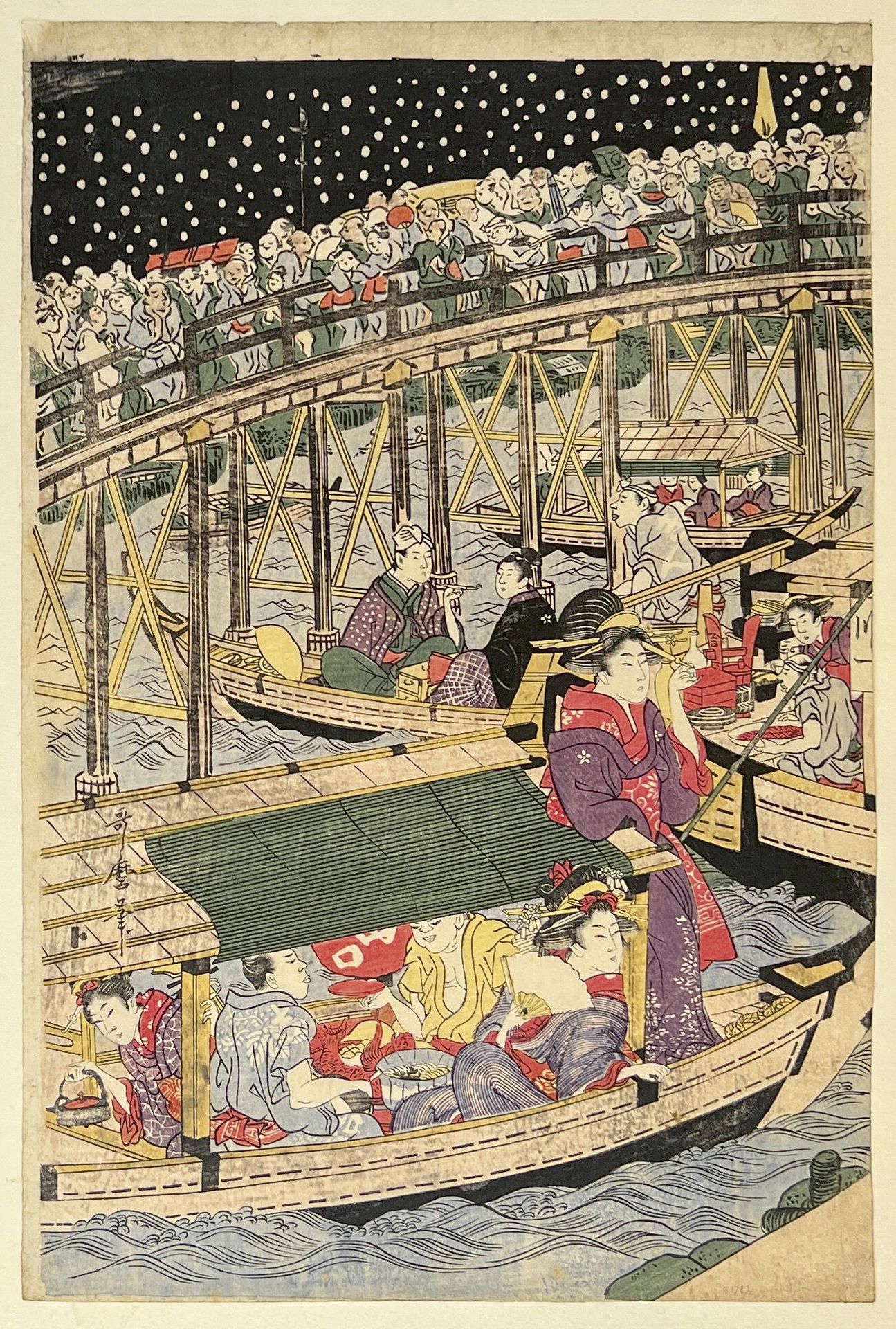 Null 北川宇太郎二世 (？ -1831)
Diptych oban tate-e，三联画Ryogoku Hanabi的一部分，Ryogoku桥上的烟火。 
&hellip;
