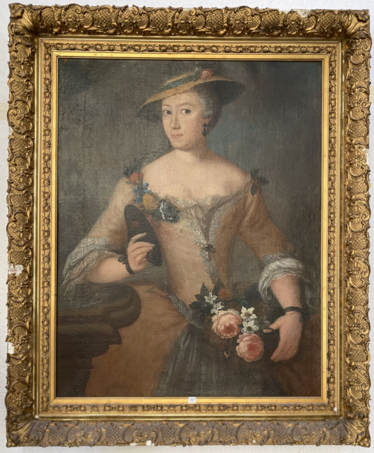 Null FRANZÖSISCHE SCHULE UM 1900
"Porträt einer Frau mit Blumenkorb".
Öl auf Lei&hellip;