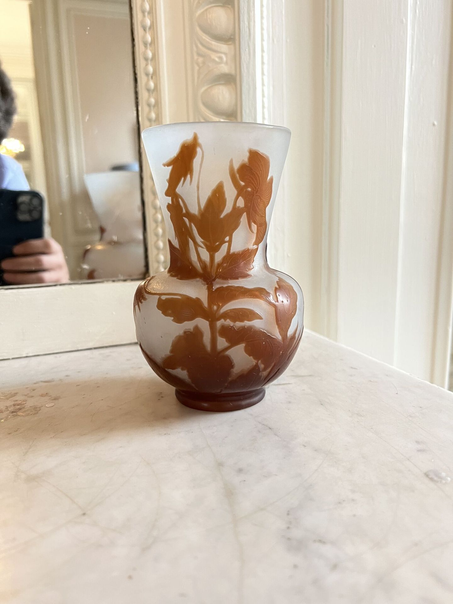Null GALLE 
一个有酸蚀花纹装饰的玻璃花瓶。 
高15厘米