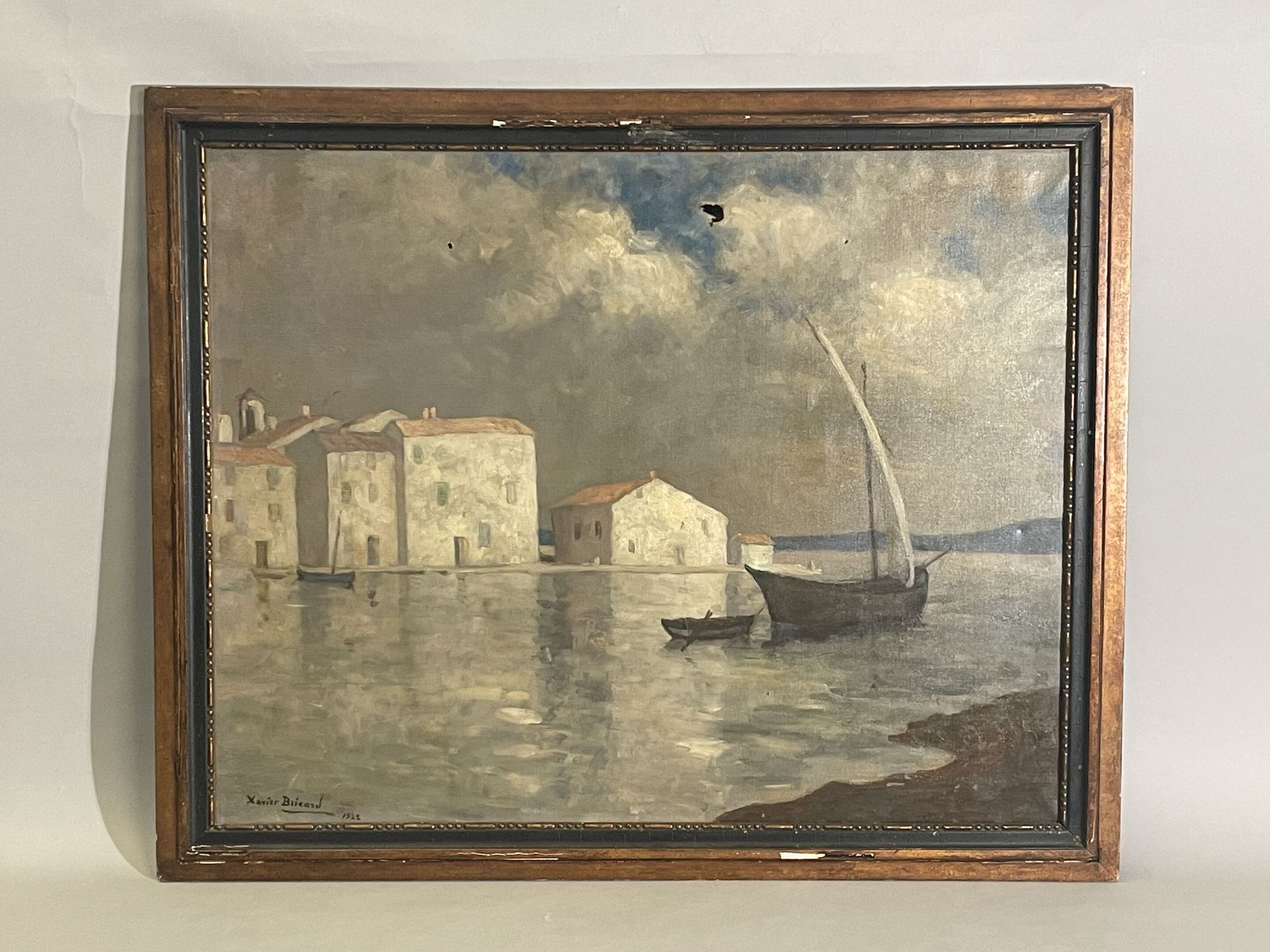 Null Francois-Xavier BRICARD (1881-1935)
"Barche all'uscita del porto".
Olio su &hellip;