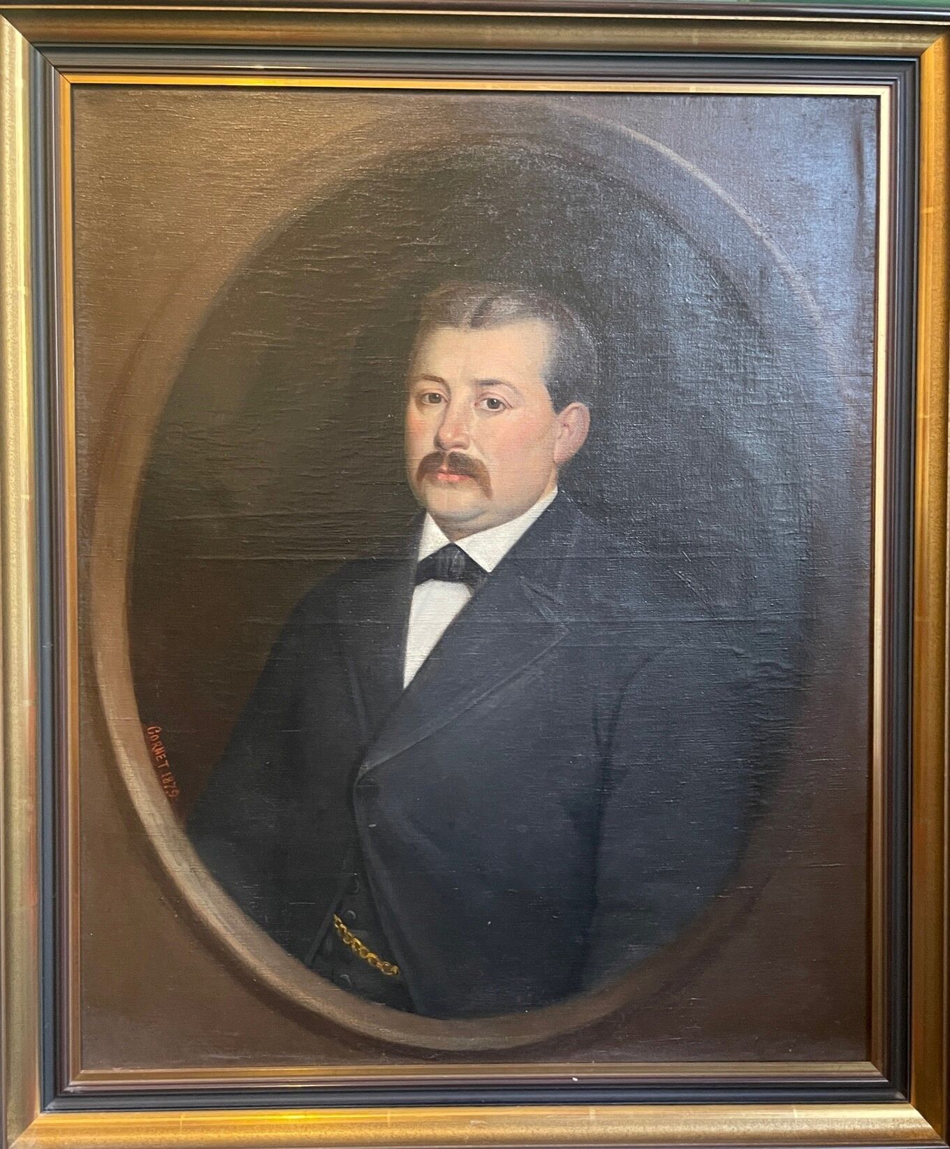 Null 科尼特，19世纪学校
"有小胡子的男人的肖像
布面油画，署名和日期为1879年。
76 X 62厘米。