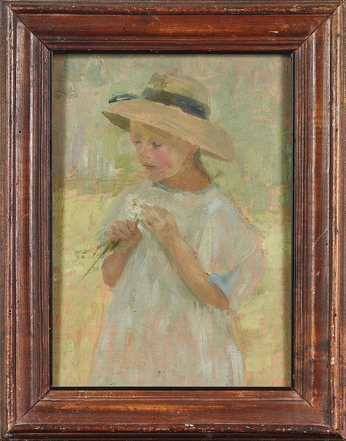 Null Alys PRAT (1886-1924)
Girl thinning out a daisy
Oil on panel.
33 x 23,5 cm