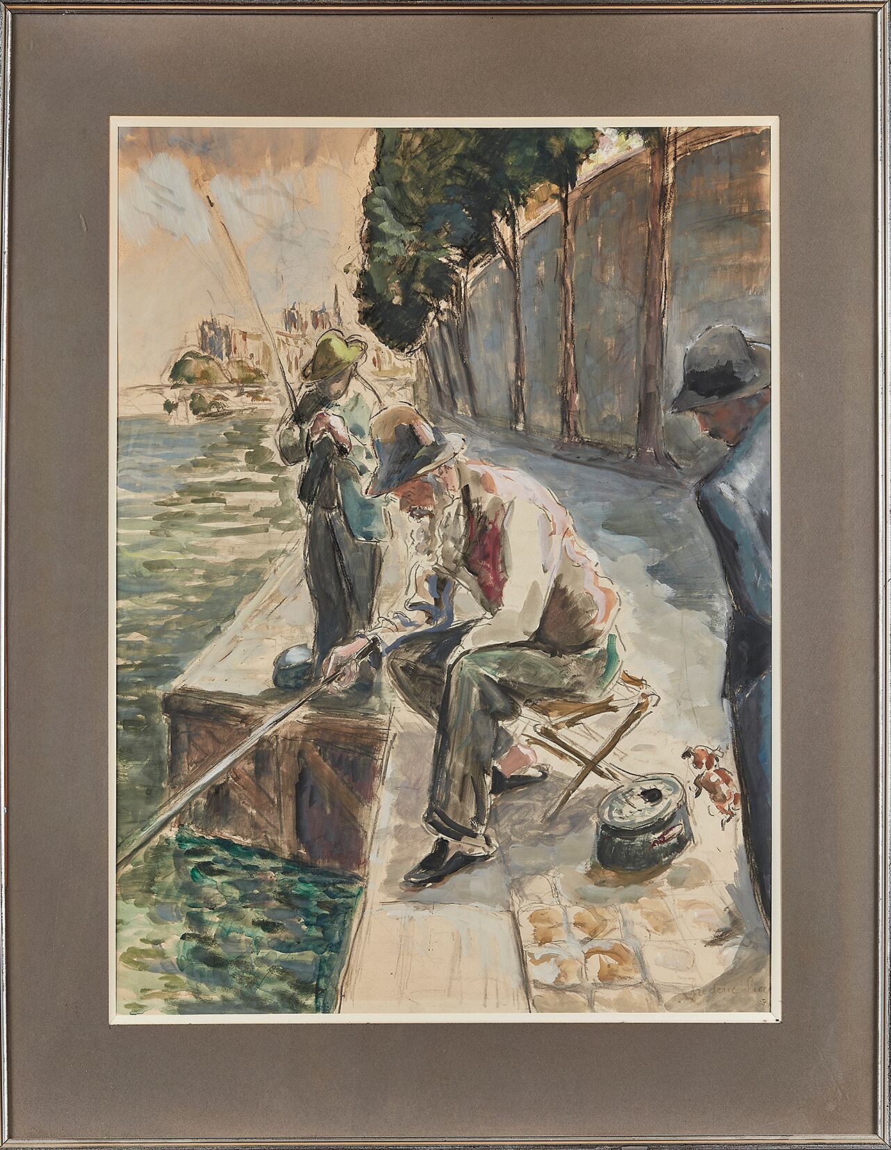 Null 弗雷德里克-卢斯(Frédéric LUCE) (1896-1974)
马克西米利安-卢斯在塞纳河上钓鱼
铅笔线条的水彩和水粉画，右下角有签名。
60&hellip;