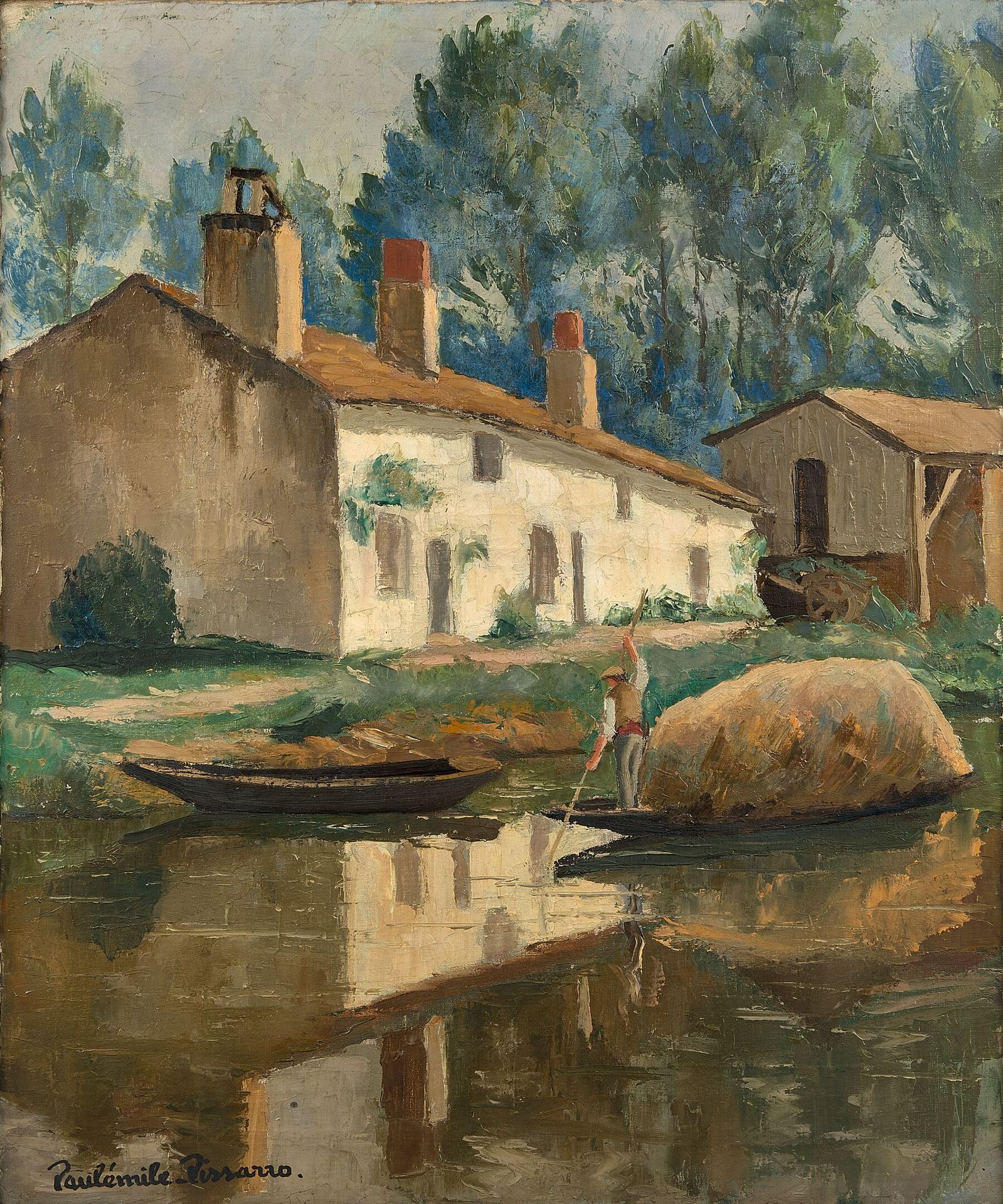 Null 保罗-埃米尔-皮萨罗 (1884-1972)
塞纳河上的农场和干草船 
布面油画，左下方有签名，背面有印刷。
65 x 54 cm