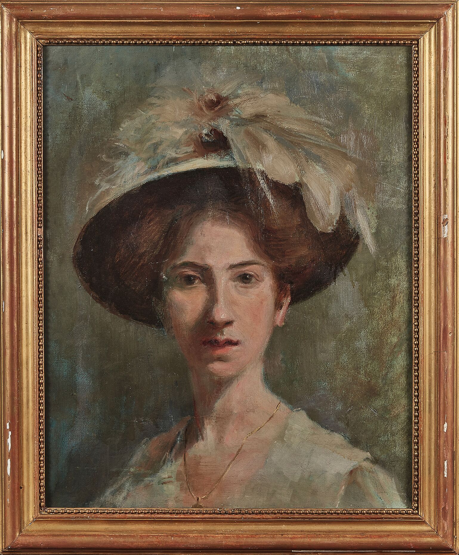Null MODERNE SCHULE
Porträt einer Frau mit Hut
Öl auf Leinwand.
55 x 46 cm