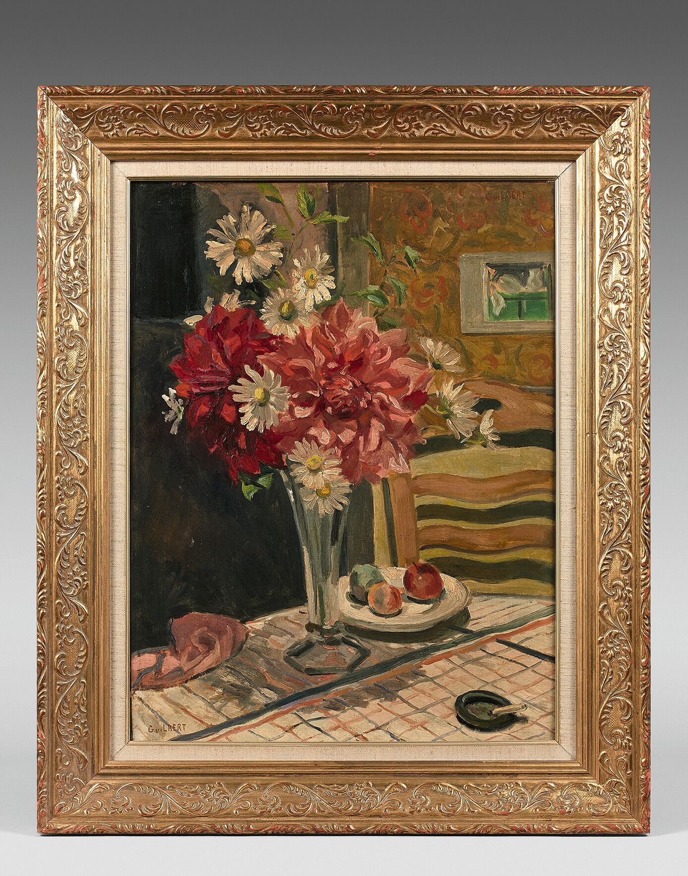 Null 纳西斯-吉尔伯特(Narcisse GUILBERT) (1878-1942)
鲜花和水果与一支香烟
裱在画布上的纸上油画，左下方有签名。
(事故）。&hellip;