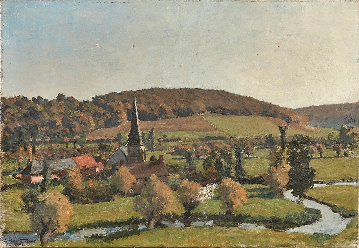 Null André NOUFFLARD (1885-1968)
教堂，1931年
布面油画，左下方有签名和日期。
(事故)。
38 x 55厘米