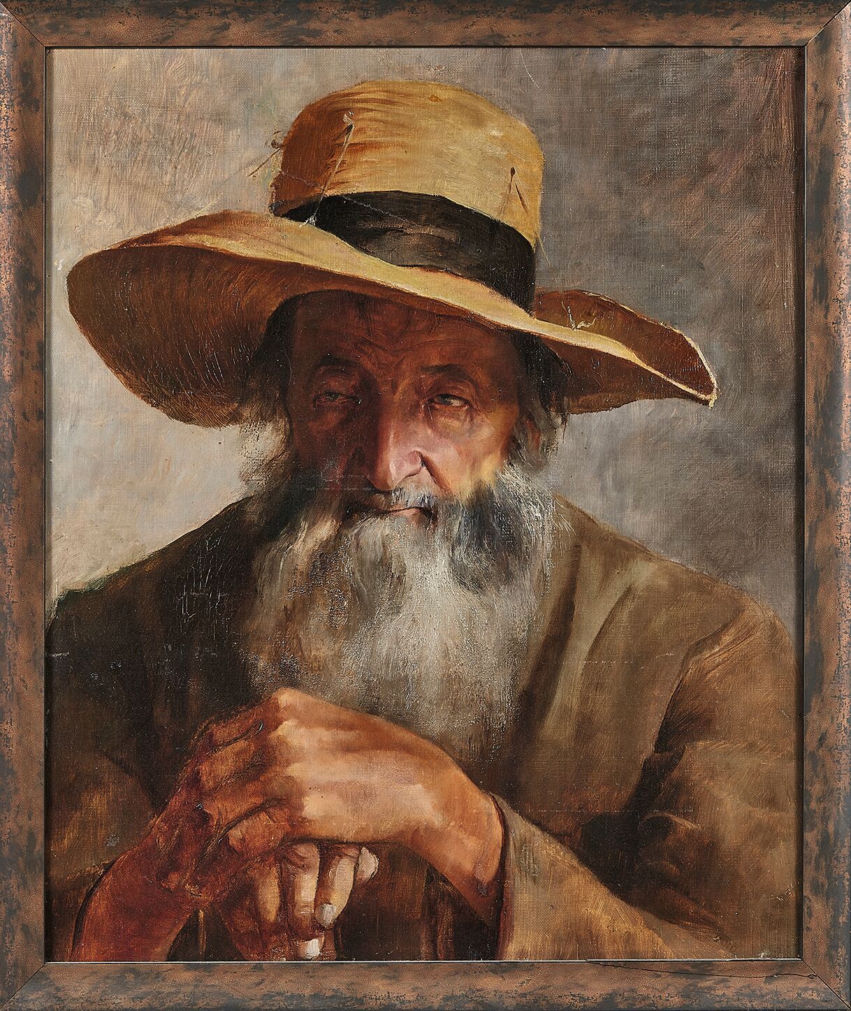 Null 现代学校
带帽子的男人
布面油画。
(修复)。
55 x 46厘米