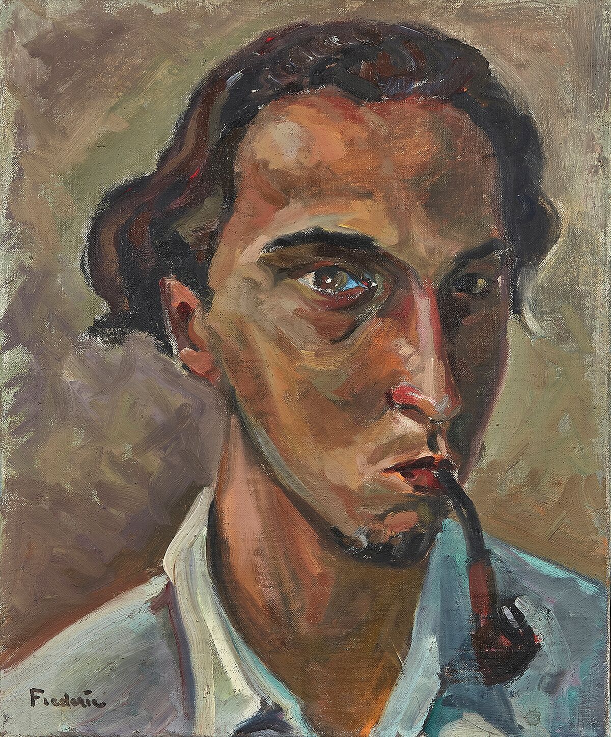Null 弗雷德里克-卢斯(Frédéric LUCE) (1896-1974)
吸烟者
裱在纸板上的布面油画，左下方有签名。
46 x 38 cm