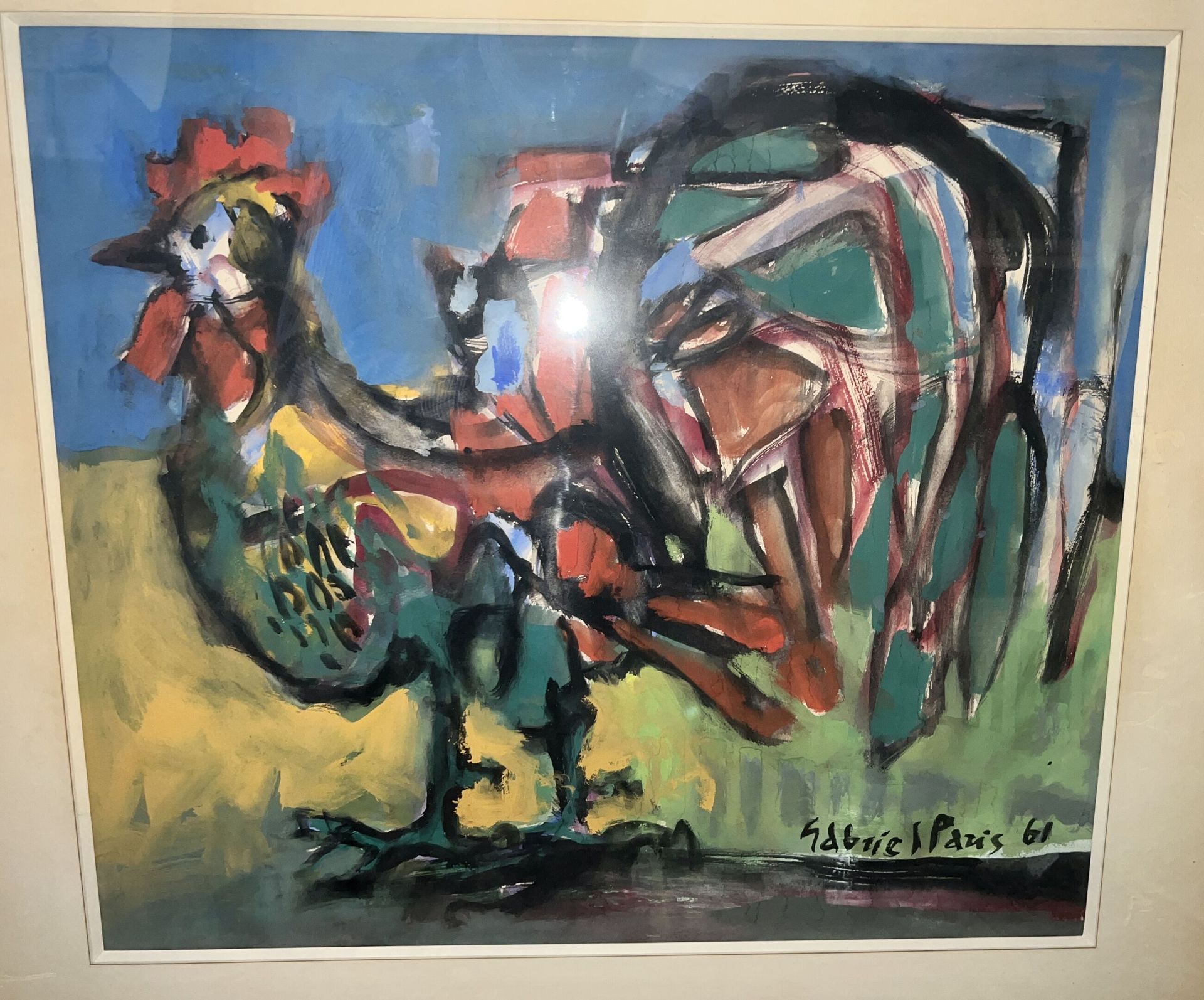 Null 加布里埃尔-帕里斯(1924-2000)
"公鸡"，"花束 "和 "巴黎街"。
三幅水粉画都有签名和日期 "61"。
尺寸：45 x 51 cm。- &hellip;