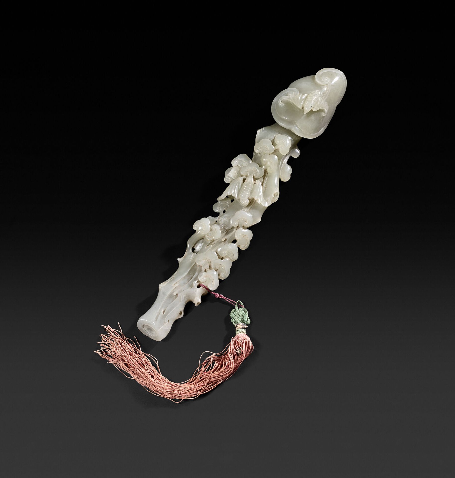 Null CHINA
Celadon nephrite ruyi sceptre in the shape of a lingzhi branch on whi&hellip;