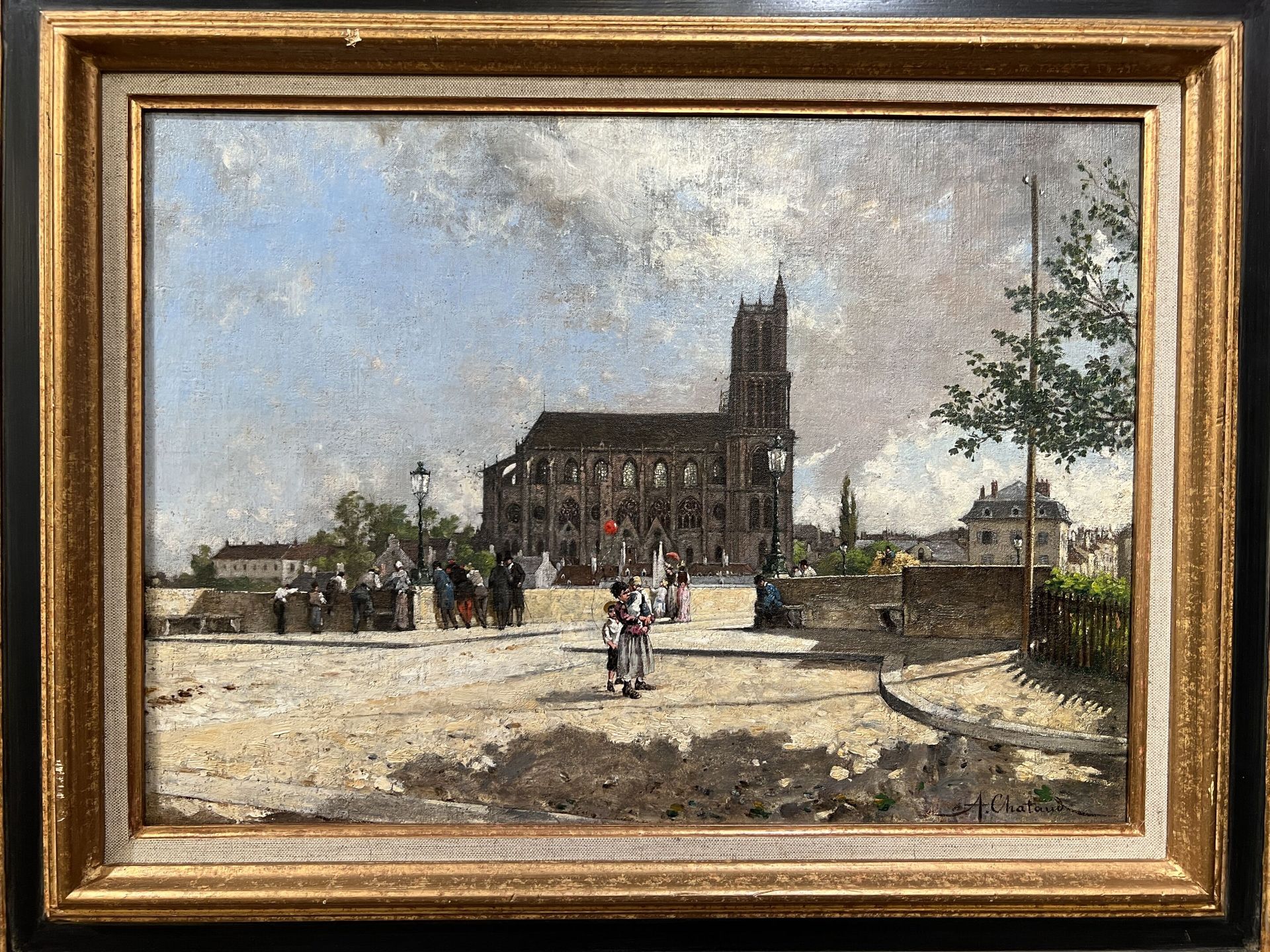 Null 阿尔弗雷德-夏托(1833-1908)
"Mante la Jolie "的大教堂 
布面油画，右下角有签名 
54 x 39 cm