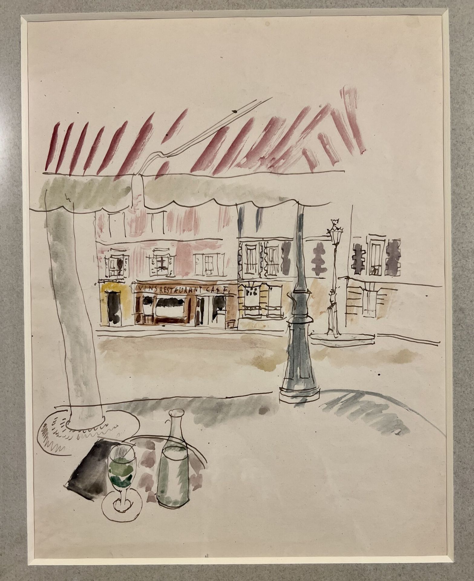 Null 查尔斯-拉博德，又称查斯-拉博德（1886年，布宜诺斯艾利斯-1941年，巴黎）。
在咖啡馆的阳台上
印度墨水和水彩画
29.5 x 22.5厘米