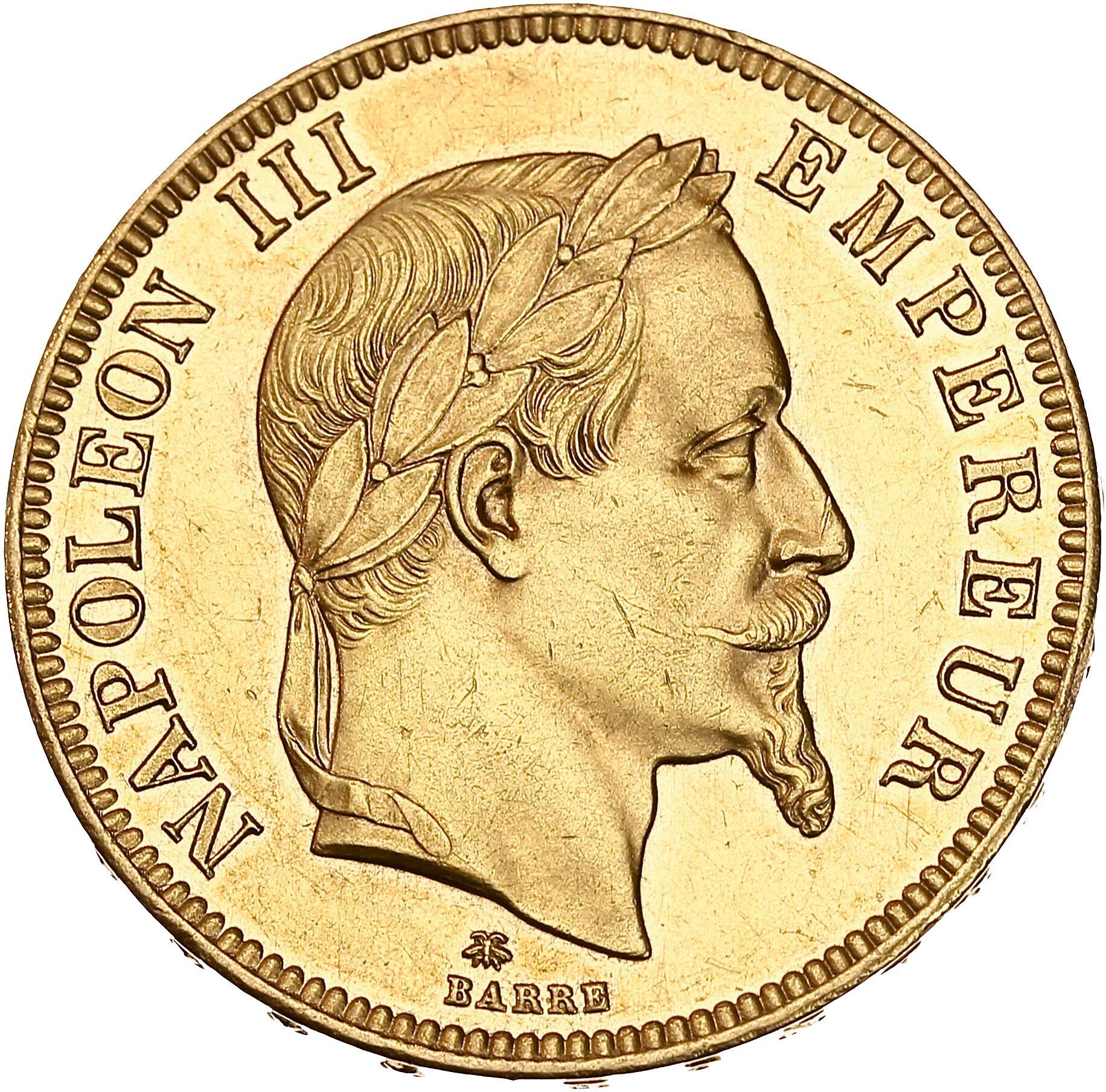 Null SEGUNDO IMPERIO (1852-1870)
100 francos oro, Napoleón III, cabeza laureada.&hellip;
