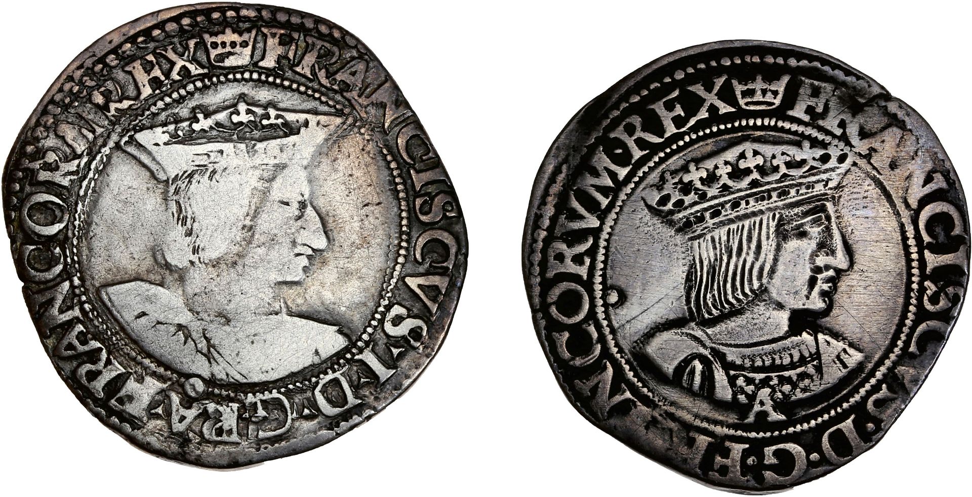 Null 法国一世(1515-1547)
Teston，第3类。鲁昂。
Teston，第19型。巴黎。右侧为Regravé。
D. 794和895。
这2枚硬币&hellip;