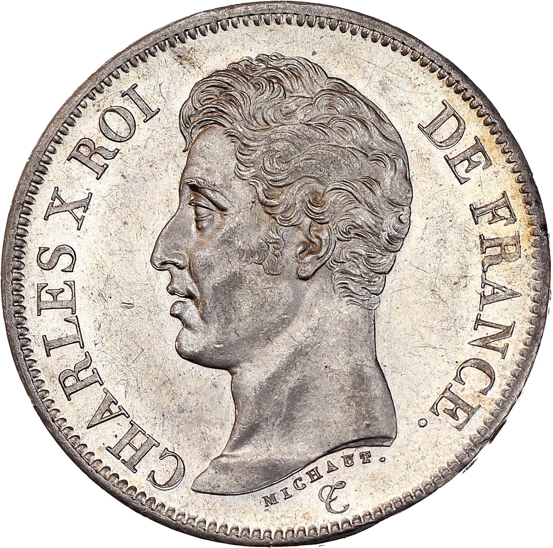 Null 查理十世 (1824-1830)
5法郎。1825.巴黎。
他裸露的头颅向左。
R/ 法国的皇冠盾牌和花环内的价值。
G. 643.
铸造精良。辉煌的&hellip;