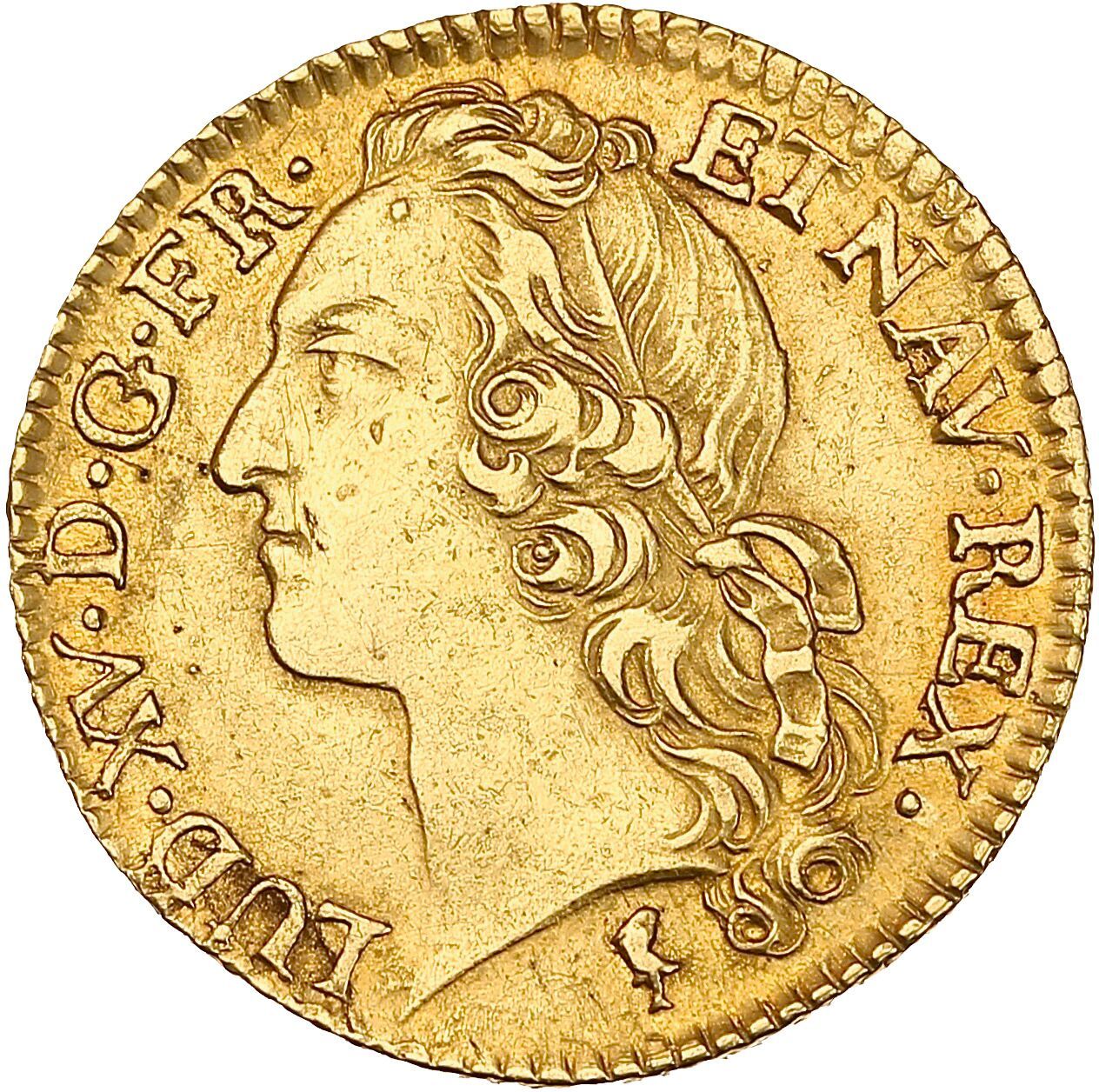 Null 路易十五（1715-1774）
戴着头巾的路易。1747.里尔。8.12克。
国王头像在左边，戴着头箍。
R/ 卧姿的法国和纳瓦拉的椭圆形盾牌。
D.&hellip;