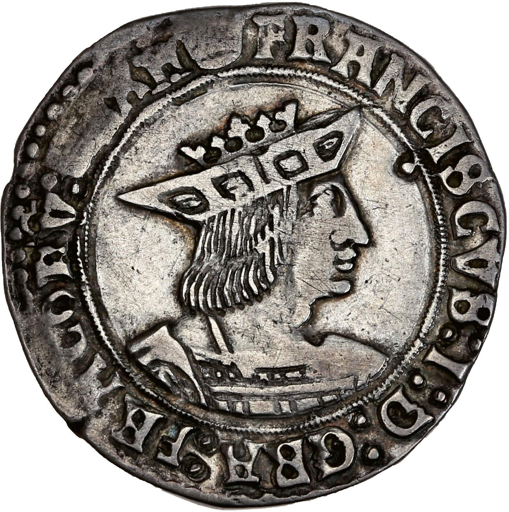 Null 法国一世(1515-1547)
Teston，第4类。图尔。
D. 796.
右边有修饰。普通的扇面。一个非常好的副本。
