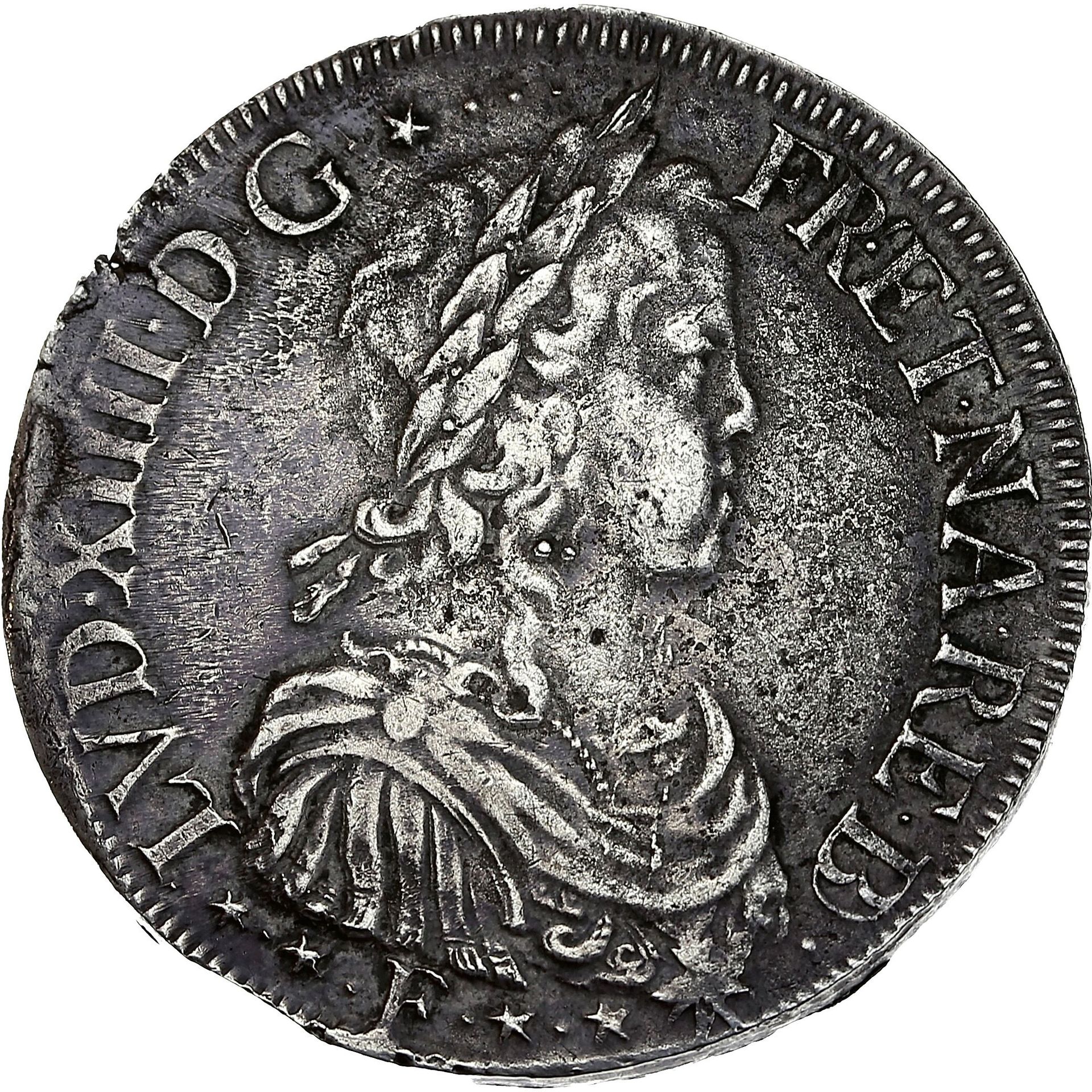 Null 路易十四 (1643-1715)
Écu de Béarn à la mèche longue.1654.波城。
国王的半身雕像，右面有披肩和护肩，护&hellip;