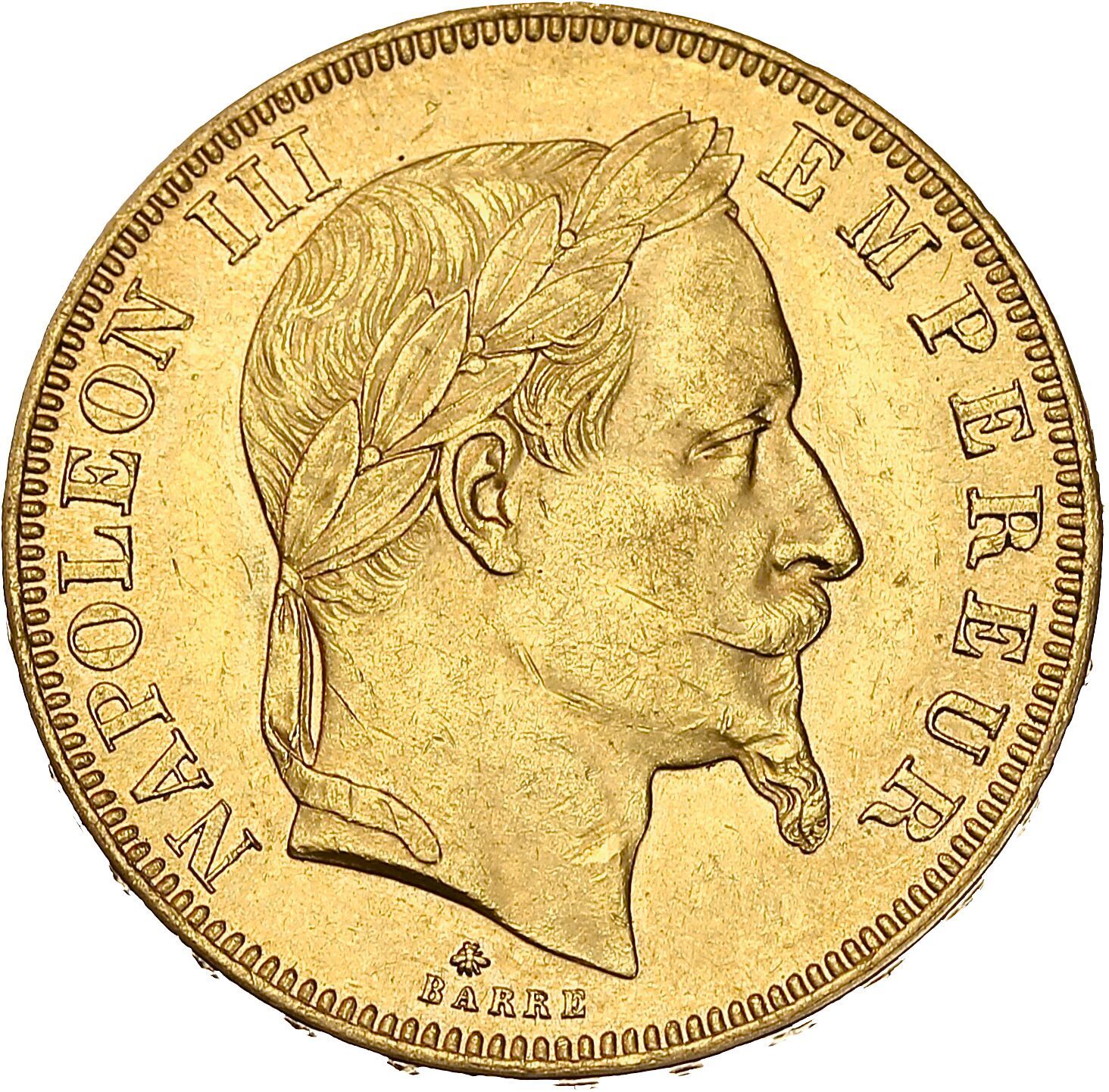 Null 第二帝国(1852-1870)
50法郎金币，拿破仑三世，头戴桂冠。1862.巴黎。
他的桂冠头像在右边。
R/ 帝国纹章，价值和日期。
G. 111&hellip;