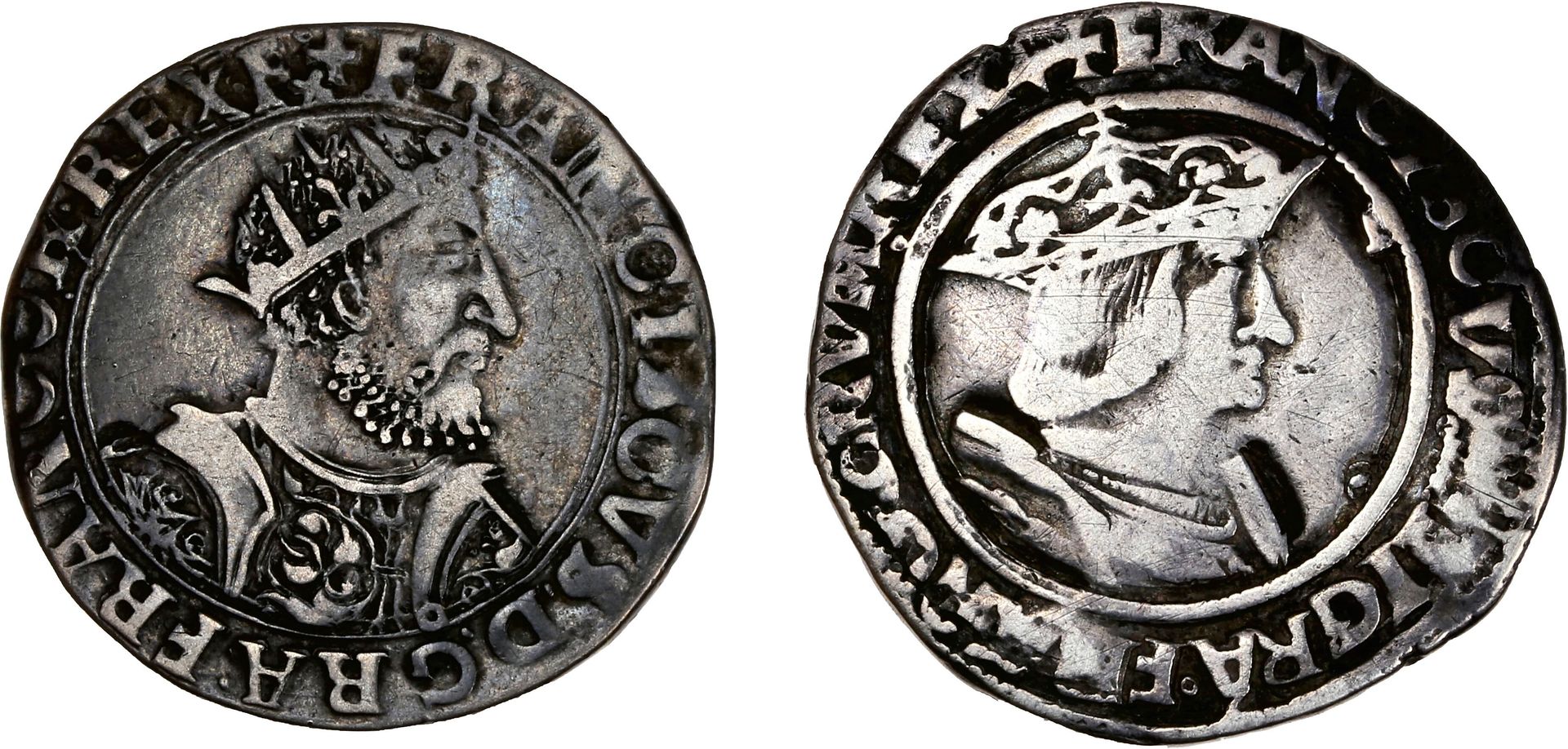 Null 法国一世(1515-1547)
泰斯顿，第14型。法国，里昂。
Teston，第25型。里昂。
D. 812和904。
这2枚硬币。VG和VG到VG。