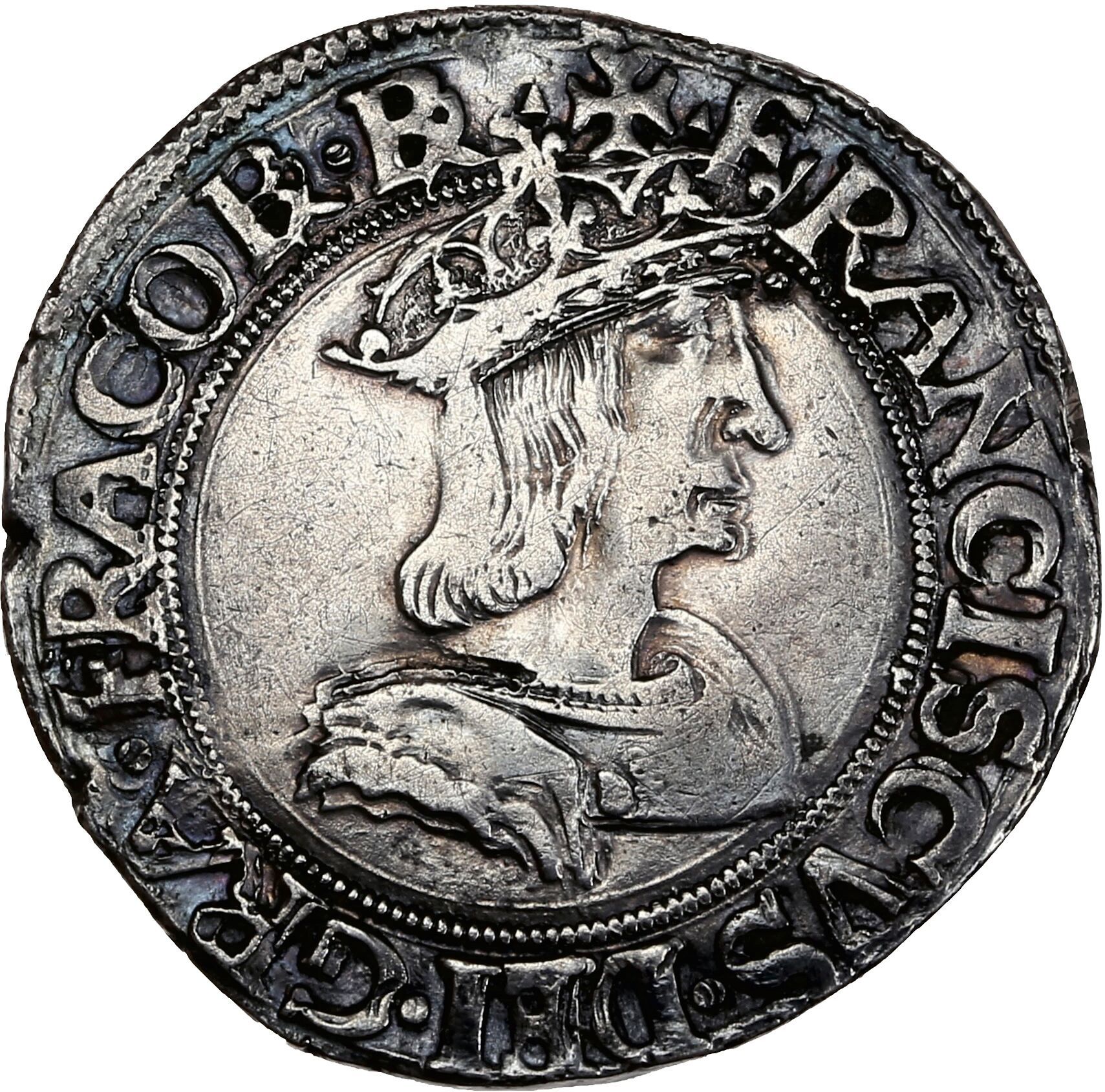 Null FRANÇOIS I. (1515-1547)
Teston du Dauphiné, 2. Typ. Romans.
D. 823A.
TTB.