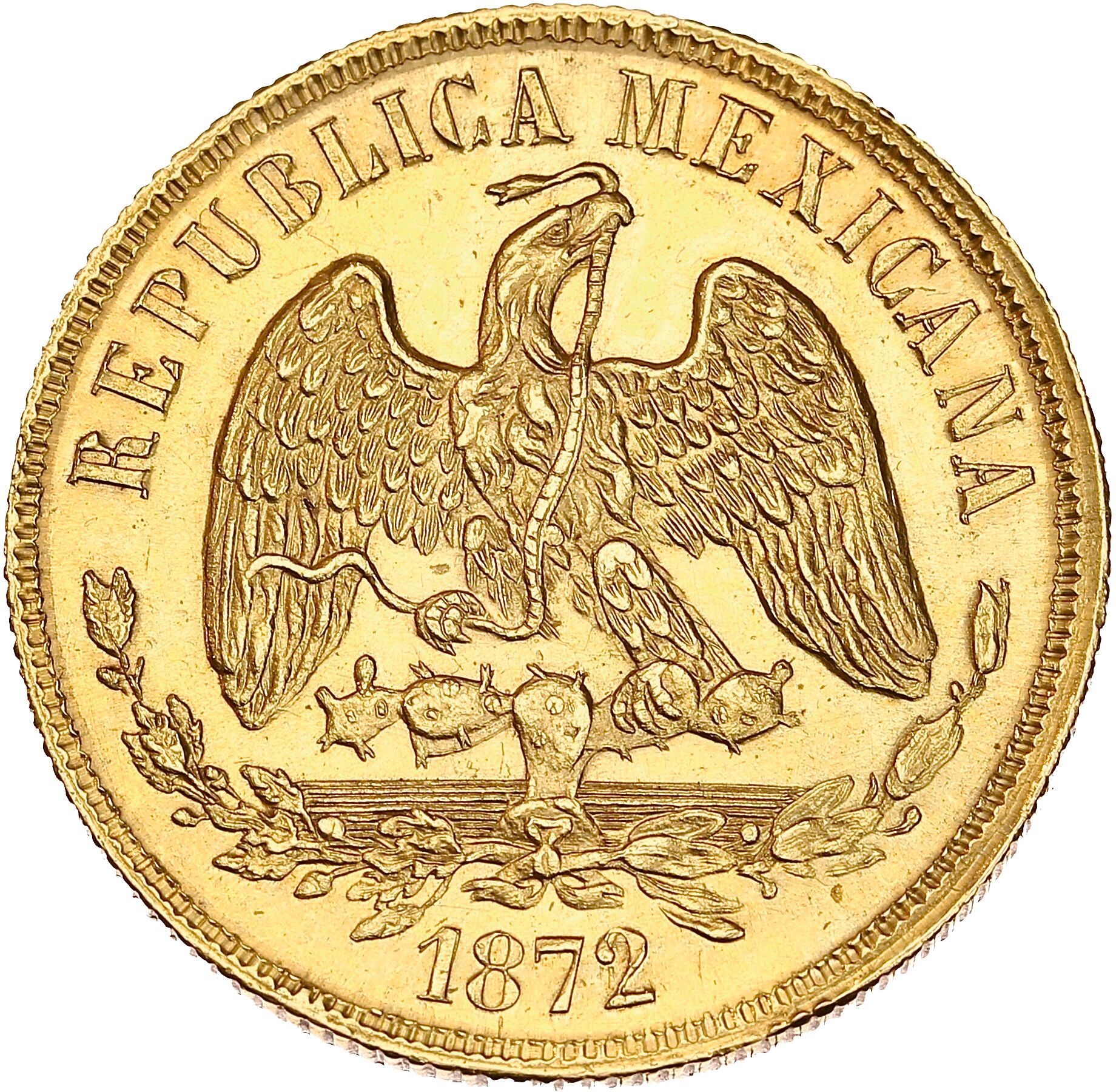 Null MEXICO
20 gold pesos. 1872. Guanajuato.
Fr. 124.
Brilliantly struck. Splend&hellip;