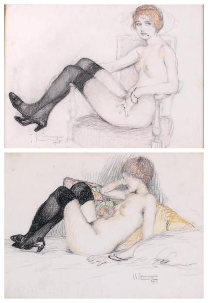 Jean-Gabriel DOMERGUE (1889-1962) Les bas noirs, 1915 Deux dessins au crayon noi&hellip;