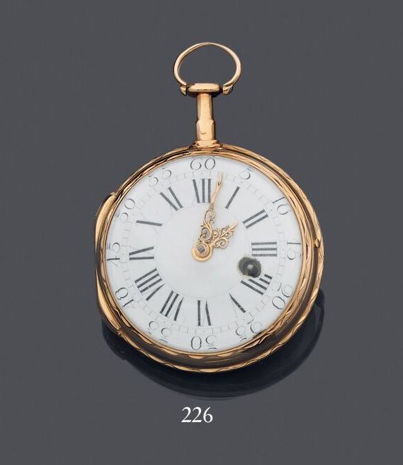 Null Plain yellow gold front-winding key pocket watch, white enameled dial with &hellip;